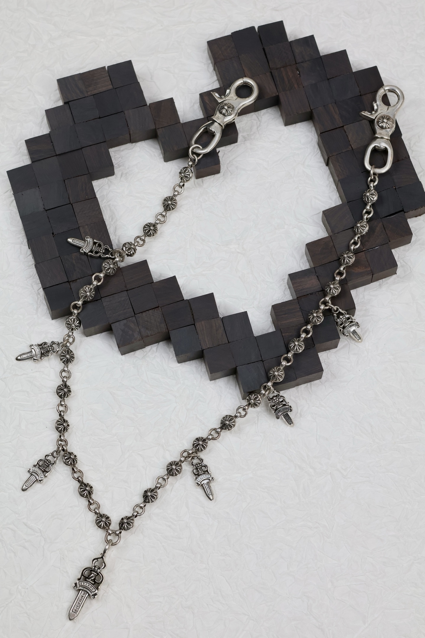 CH｜Sword Pendant with Cross Beads and Double Hook Clasp, 26 Beads