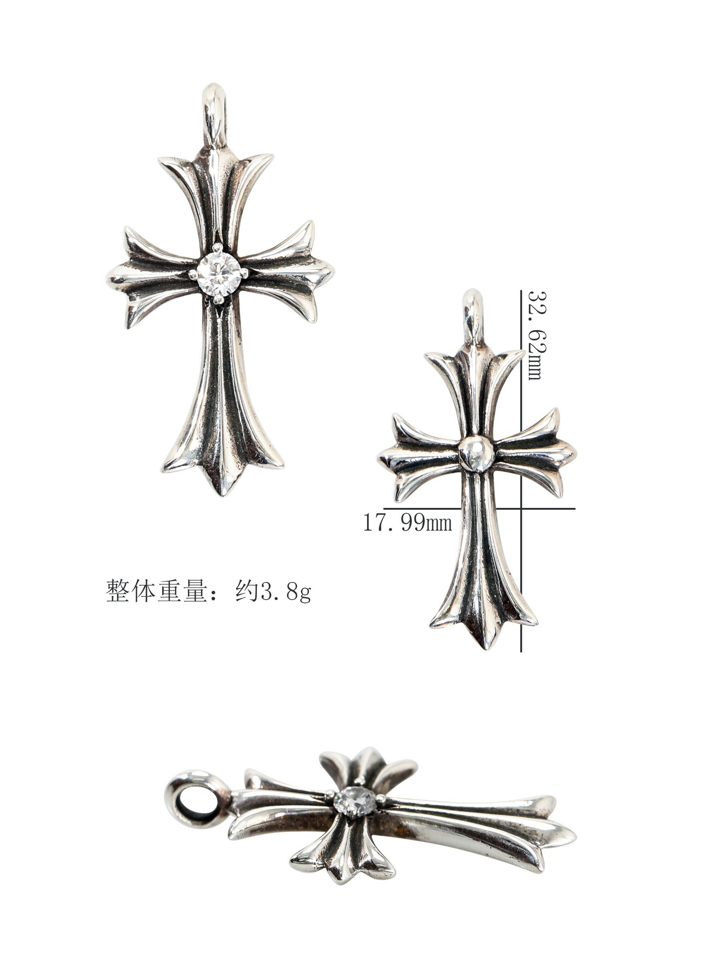 CH Diamond Cross Pendant [925 Sterling Silver, Handcrafted]