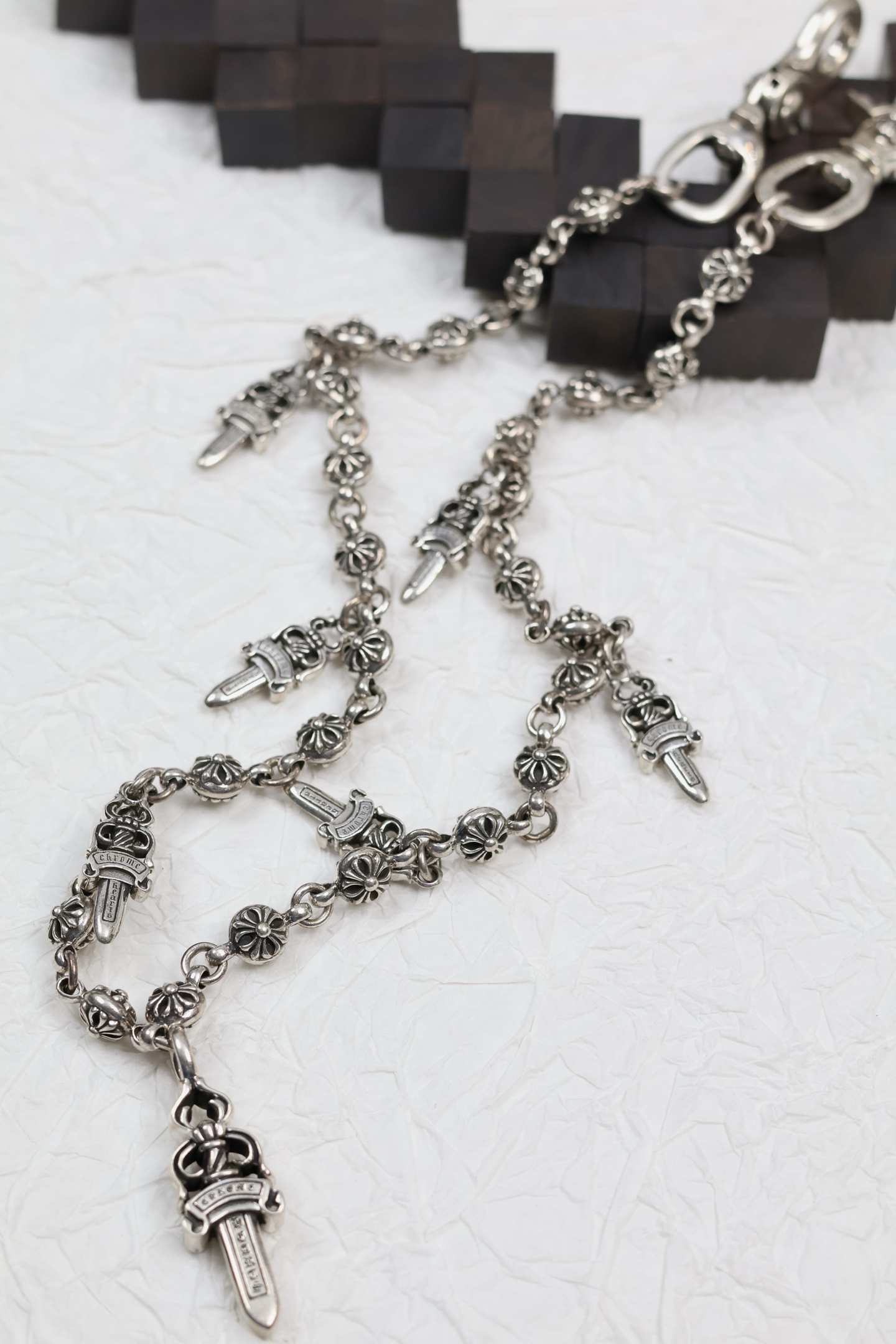 CH｜Sword Pendant with Cross Beads and Double Hook Clasp, 26 Beads