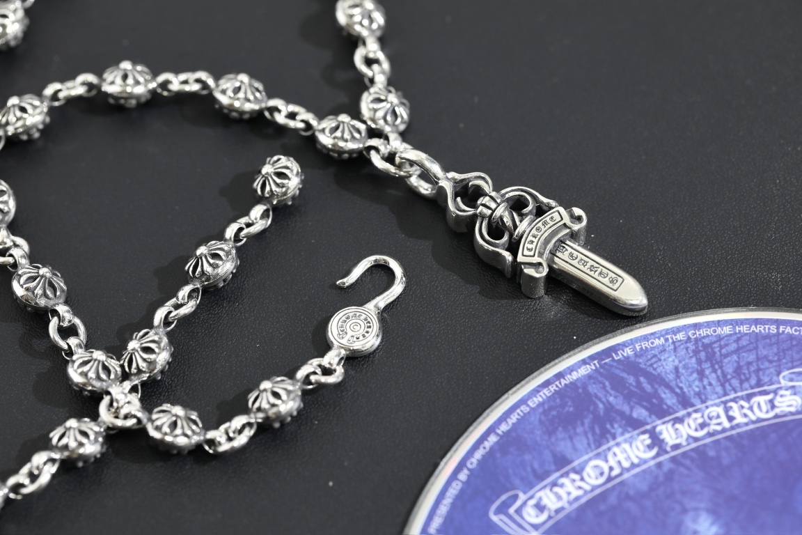 CH｜Dagger-shaped fixed cross bead necklace 【Total length 53cm】
