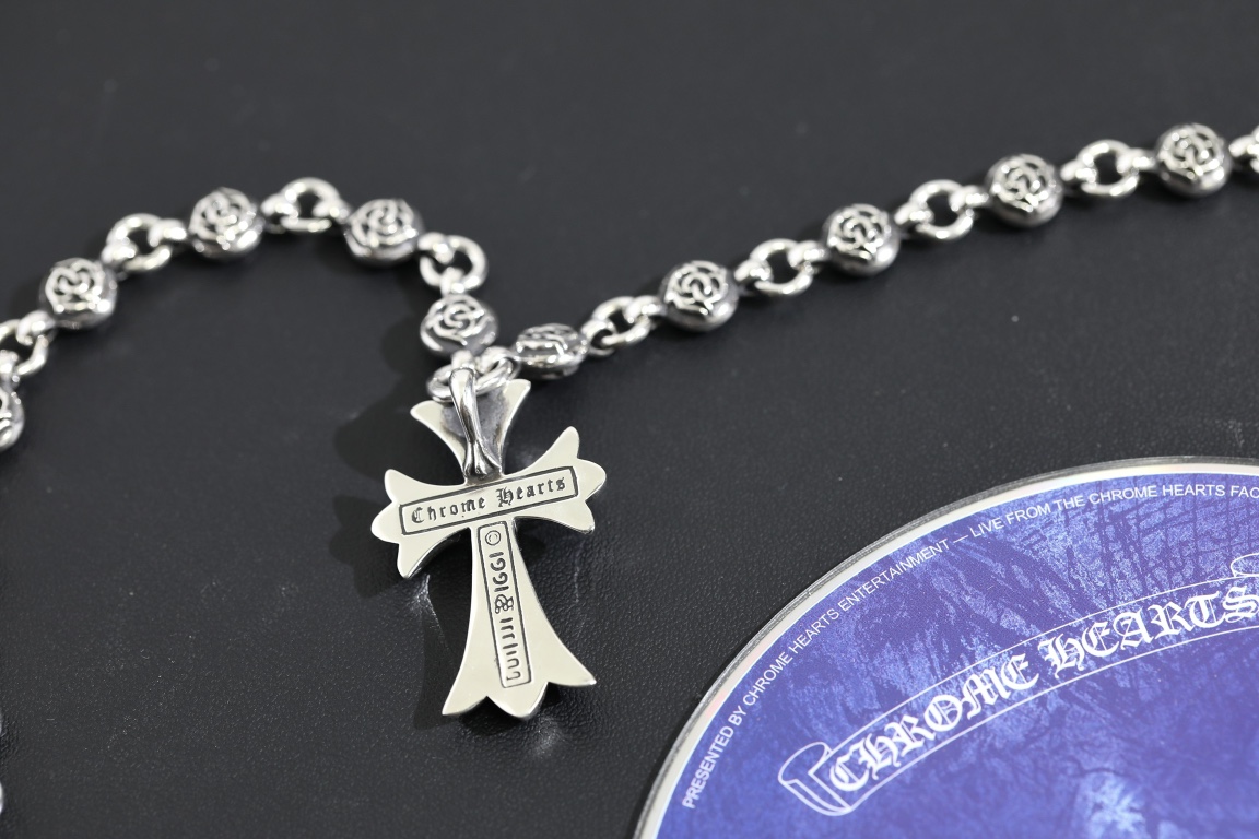 CH Cross-shaped Flower Bud Bead Necklace (53.5cm)