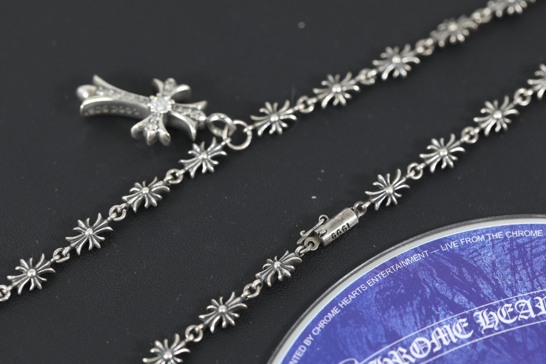 CH cross pendant with diamonds + small cross necklace [Total length 48cm]