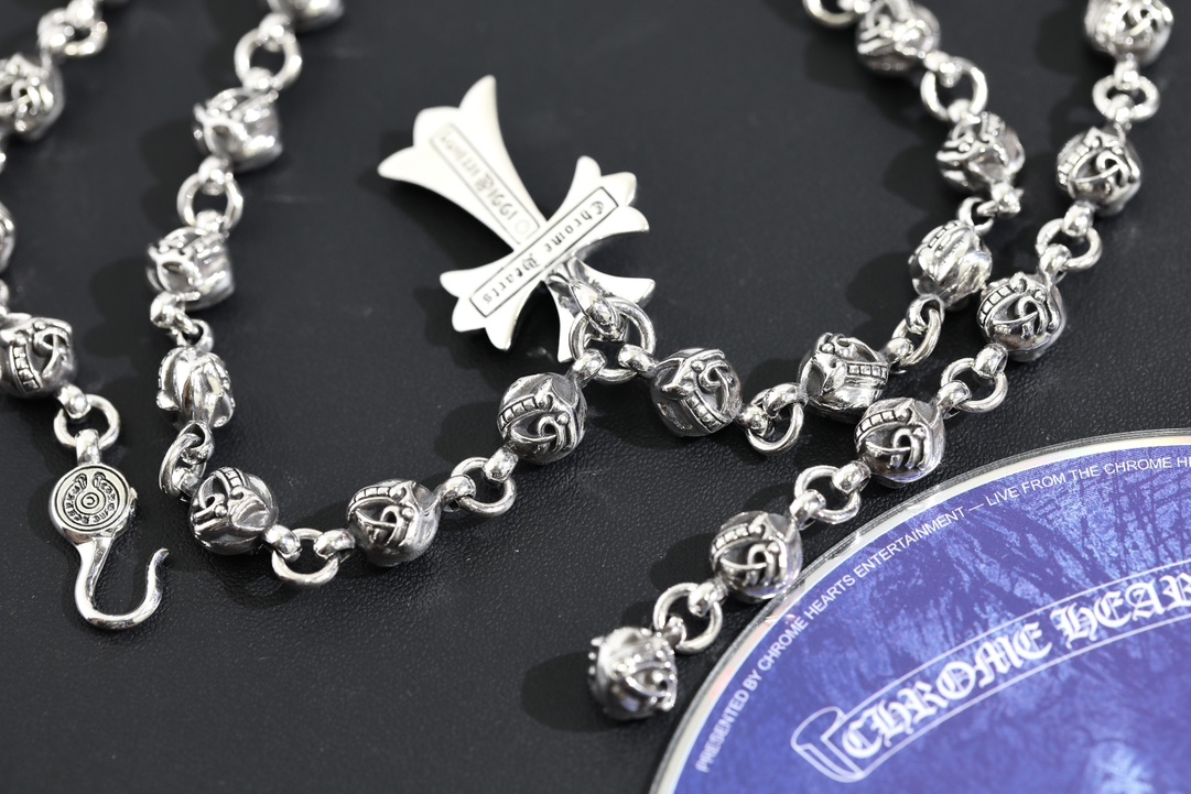 CH Cross-shaped Dragon Head Bead Necklace (58cm)