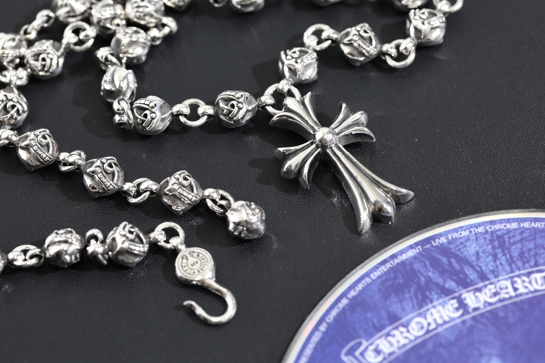 CH Cross-shaped Dragon Head Bead Necklace (58cm)