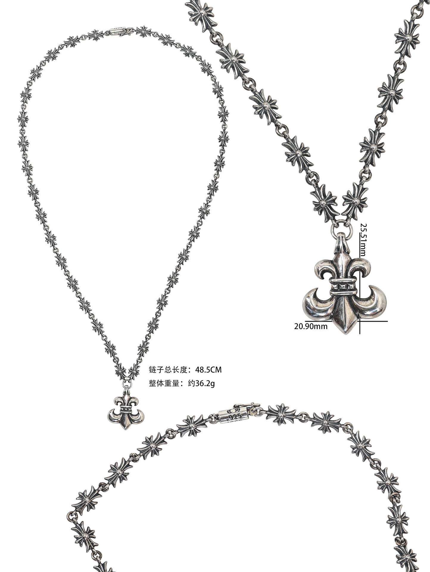 CH Small Scout Flower Pendant + Small Cross Necklace [Total Length 48cm]