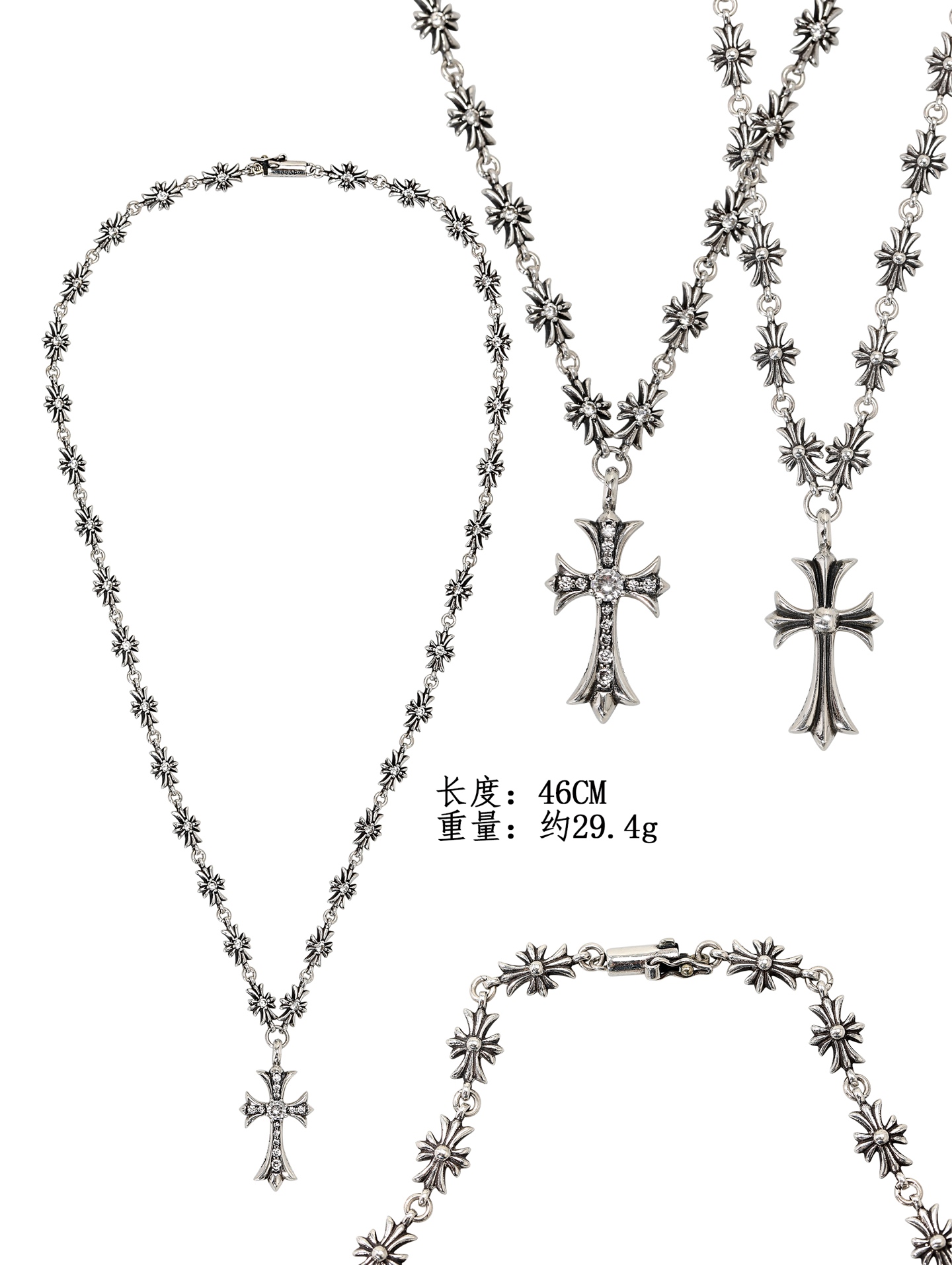 CH Necklace with Diamond Pendant + Small Cross Diamond [Total Length 46cm]