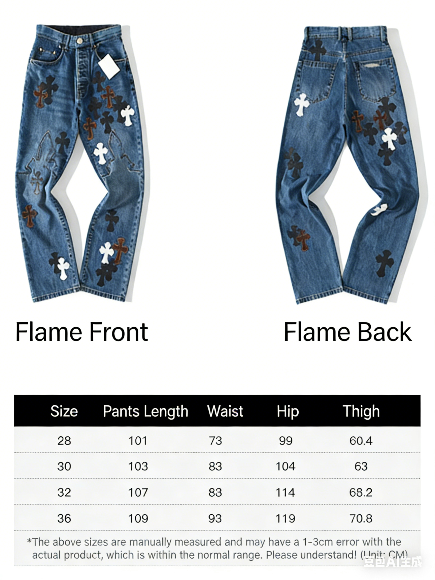 In stock, immediate shipping. Flame/No Flame (two styles)Chrome Hearts Limited Edition Leather Patchwork Black, White, Brown Suede Cross Blue DenimThis CH denim is a VIP exclusive (only available to VIPs).Not an official website item, making it