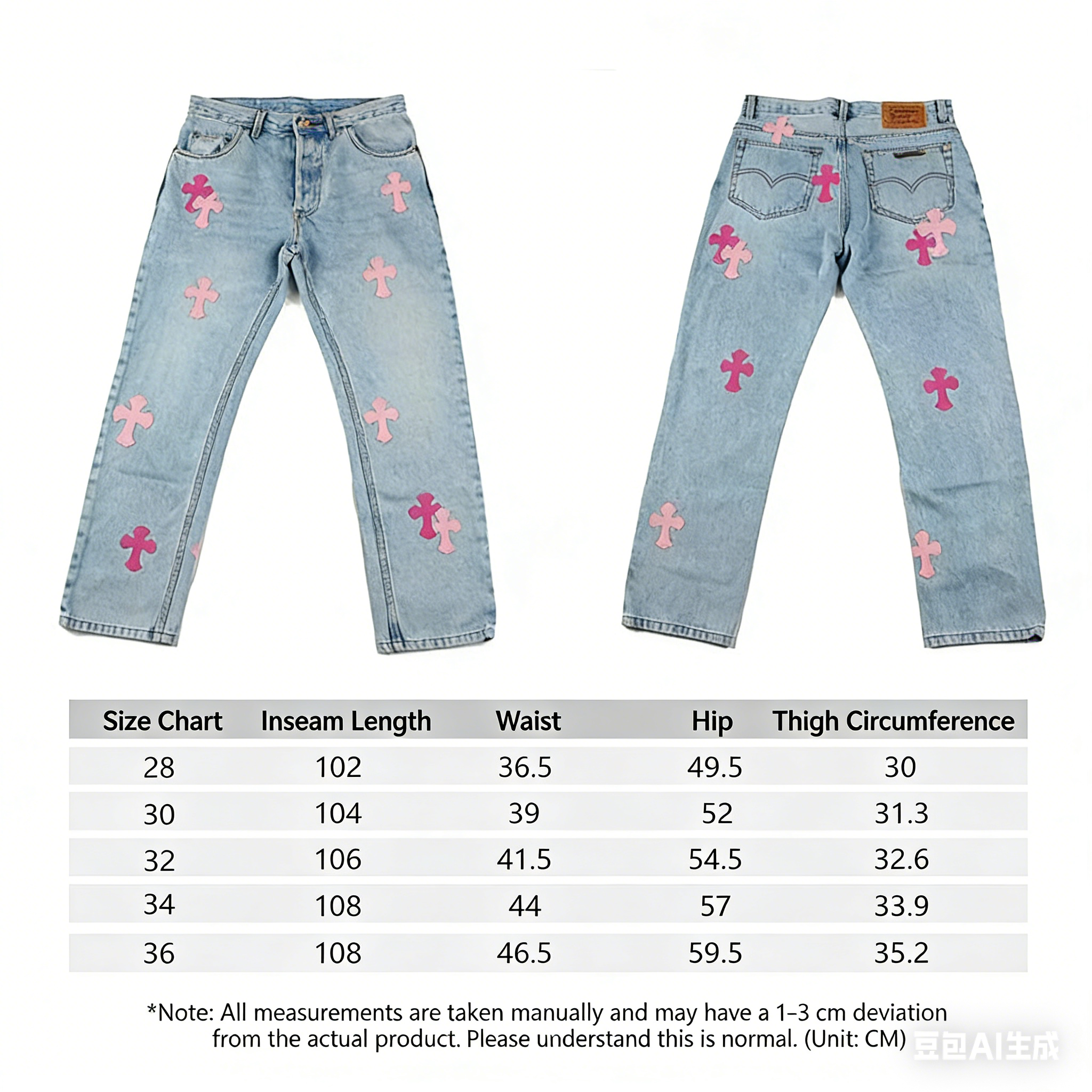 CH Chrome Hearts Jeans7x7 denim blue jeans, Levies 501 sole, genuine lambskin cross, custom-made full set of electroplated genuine silver hardware (not imitation silver!)