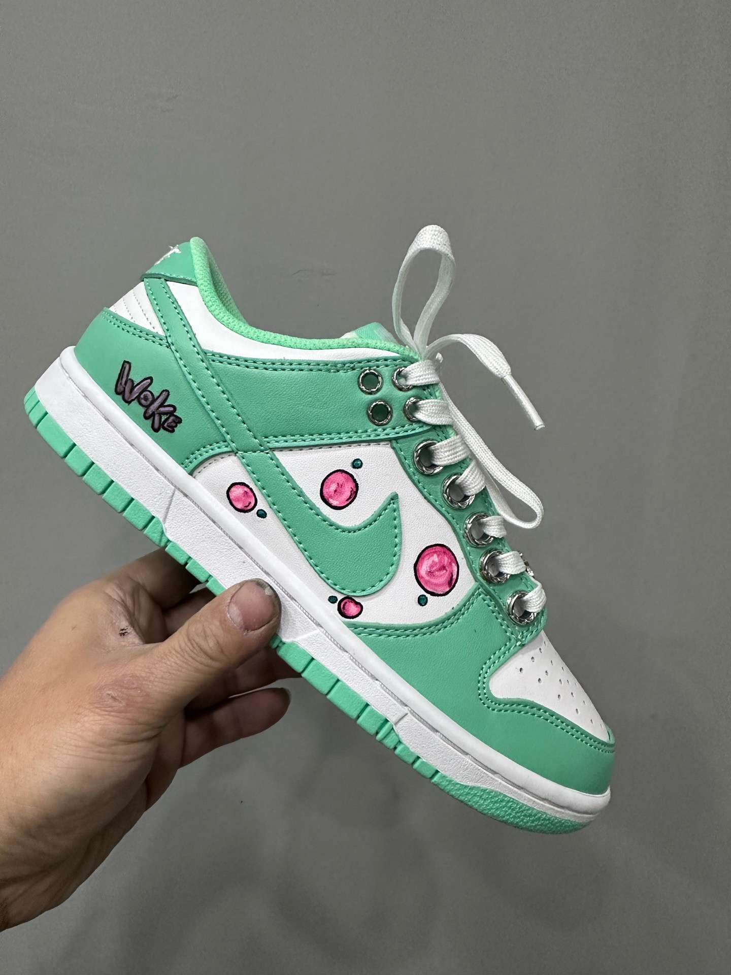 CH x Nike Dunk low x Matty boy - Light green all-hand-painted graffiti low-top sneakers