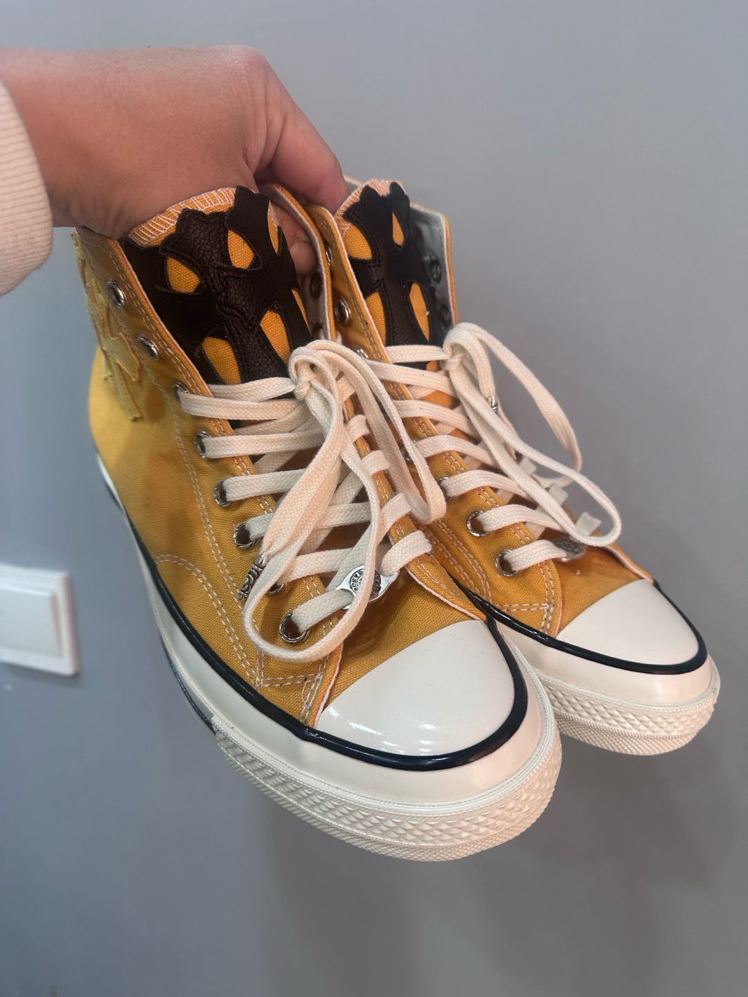 CH Chrome Hearts x Converse 1970s Yellow Leather Cross High-Top Canvas Shoes. Sizes: 36-44