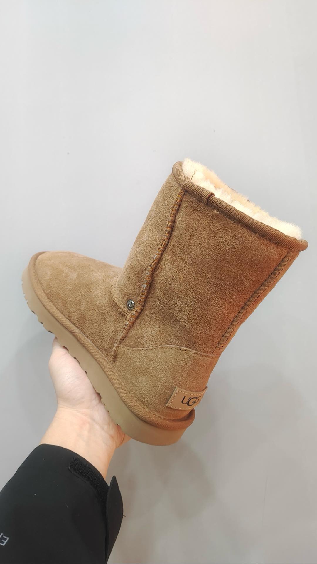 CH x UGG new khaki leather cross-shaped mid-calf snow boots.