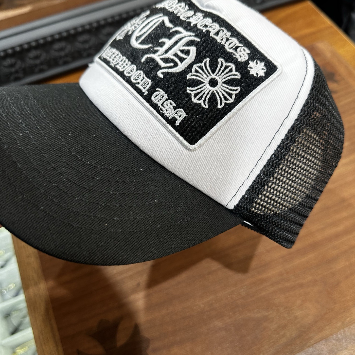 CH Black and white stitched, letter-printed baseball cap