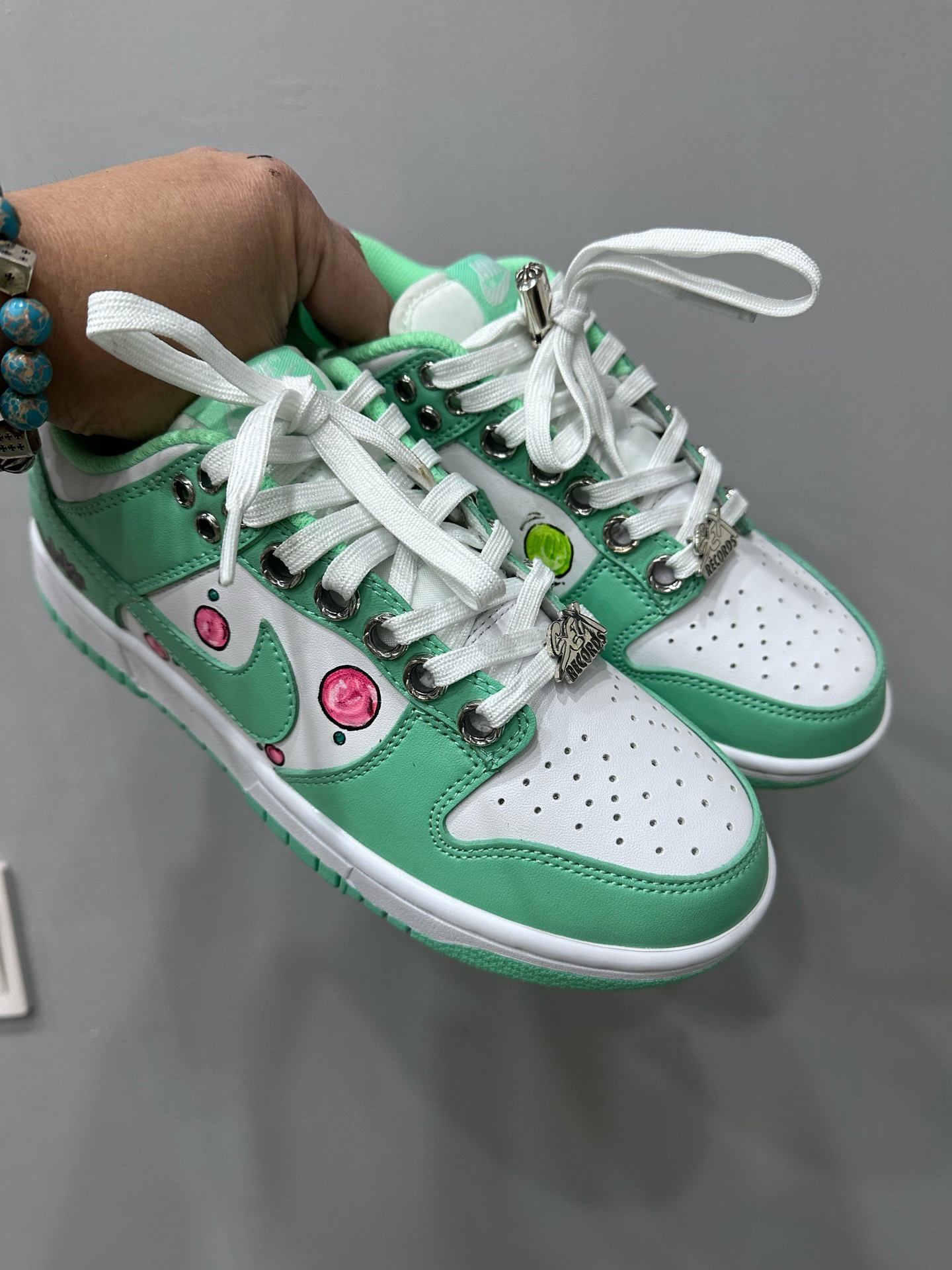 CH x Nike Dunk low x Matty boy - Light green all-hand-painted graffiti low-top sneakers