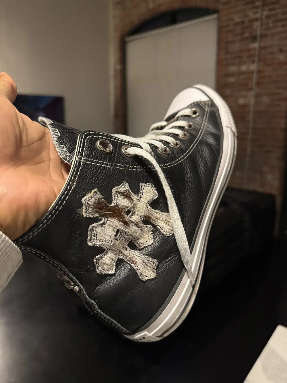 CH chromehearts × converse sword and dagger three-cross leather high-top sneakers