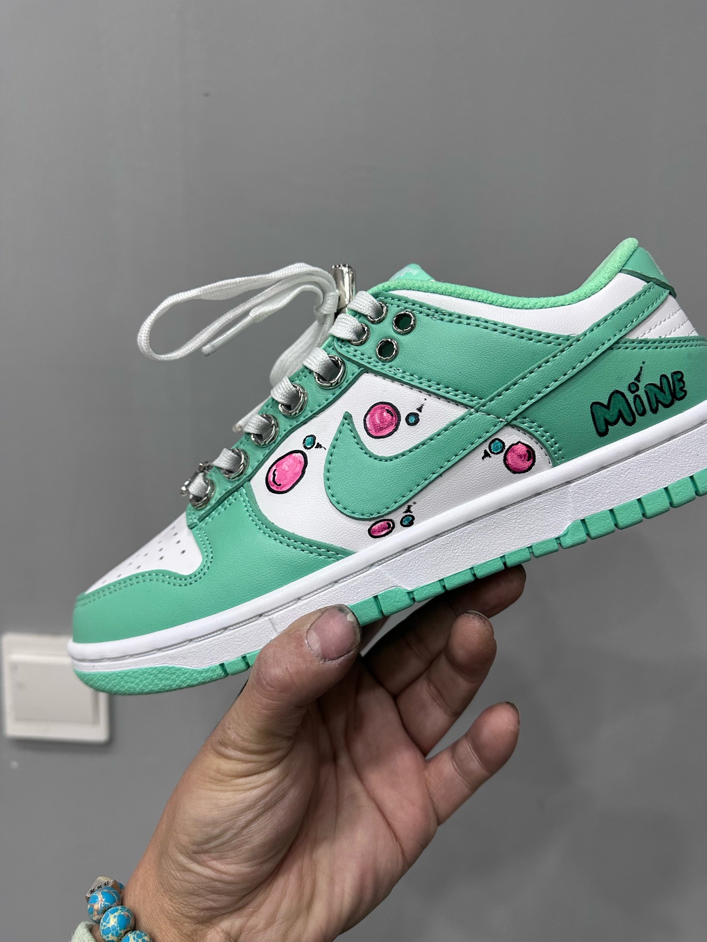 CH x Nike Dunk low x Matty boy - Light green all-hand-painted graffiti low-top sneakers