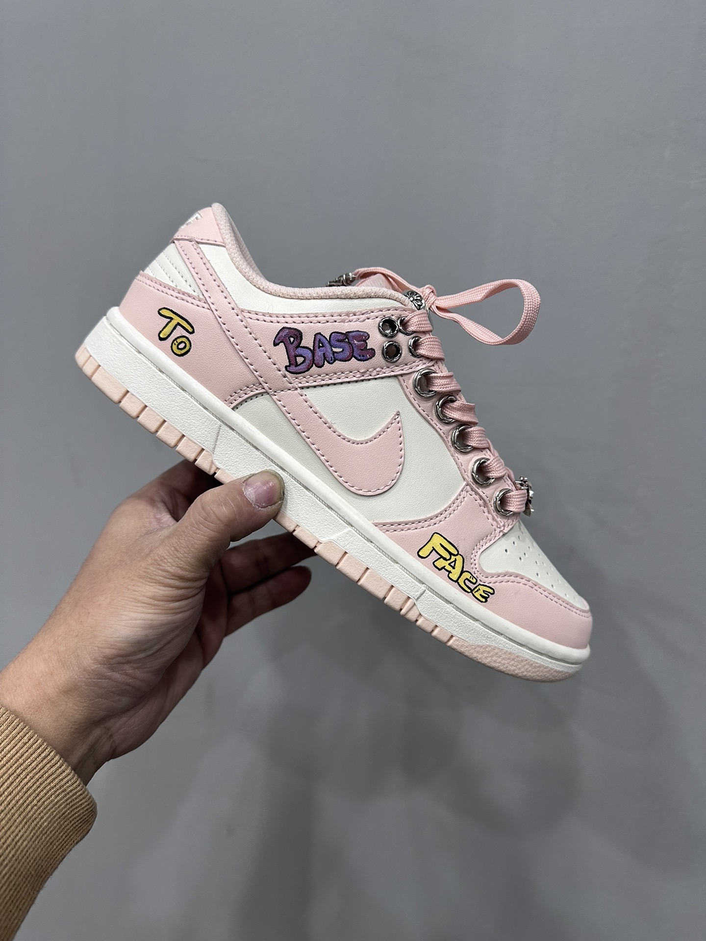 CH x Nike x Matty boy Limited Edition Pink Hand-painted Graffiti Dunk Low Sneakers for Casual Wear.