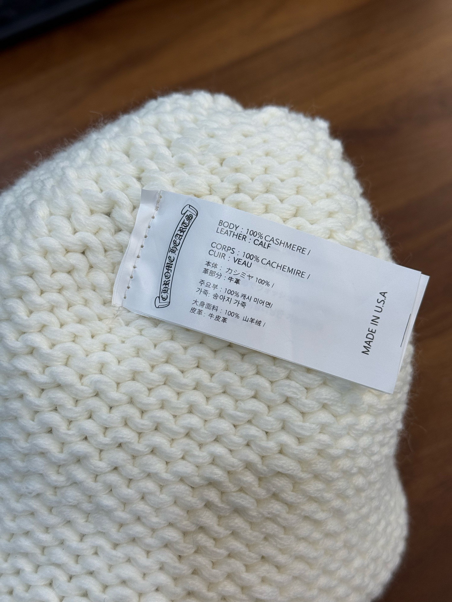 CH White Leopard Print Cross-Striped 100% Cashmere Knitted Cold Hat.