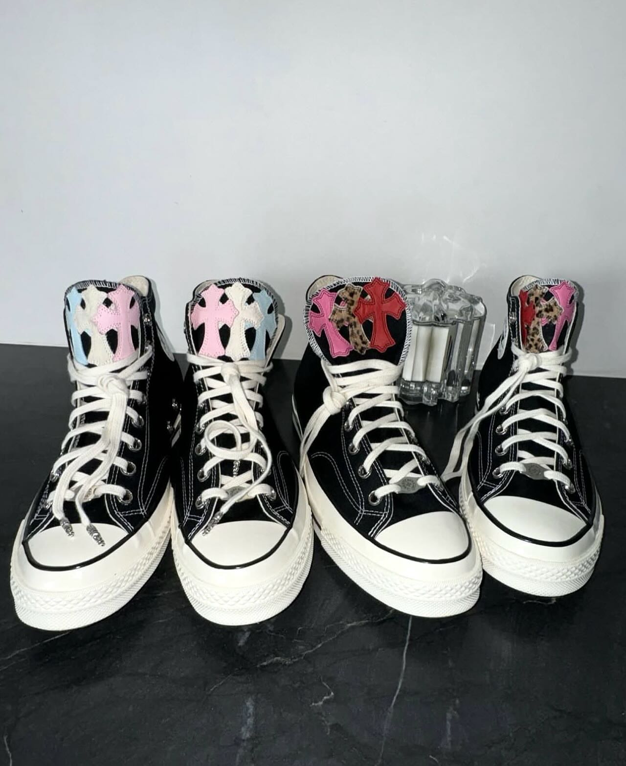 CH Chromehearts × Converse Sword and Dagger Triple Cross Leather Black Converse High-Top Canvas Sneakers