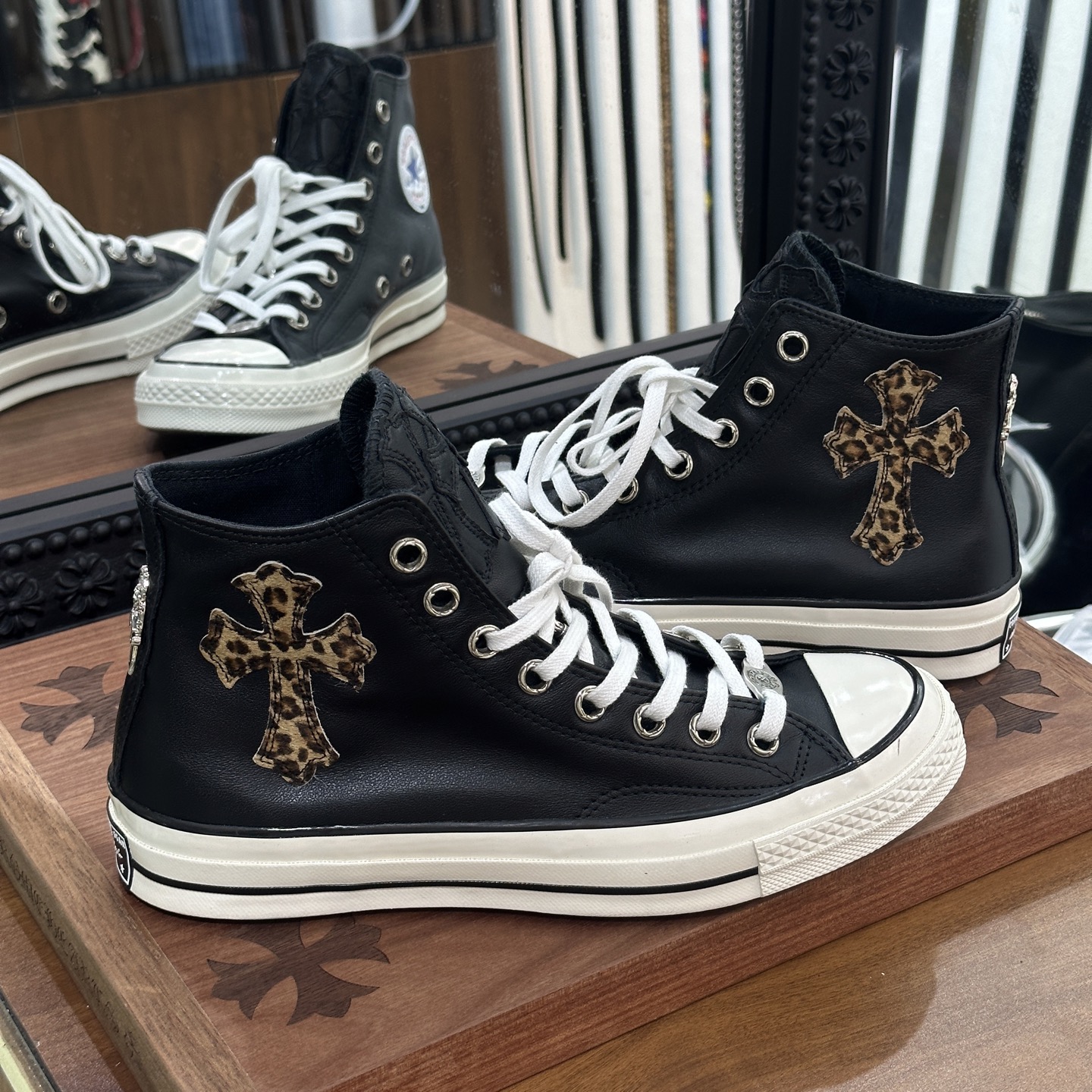 CH Converse 1970s Leather High-Top with Leopard Print and Horse Hair