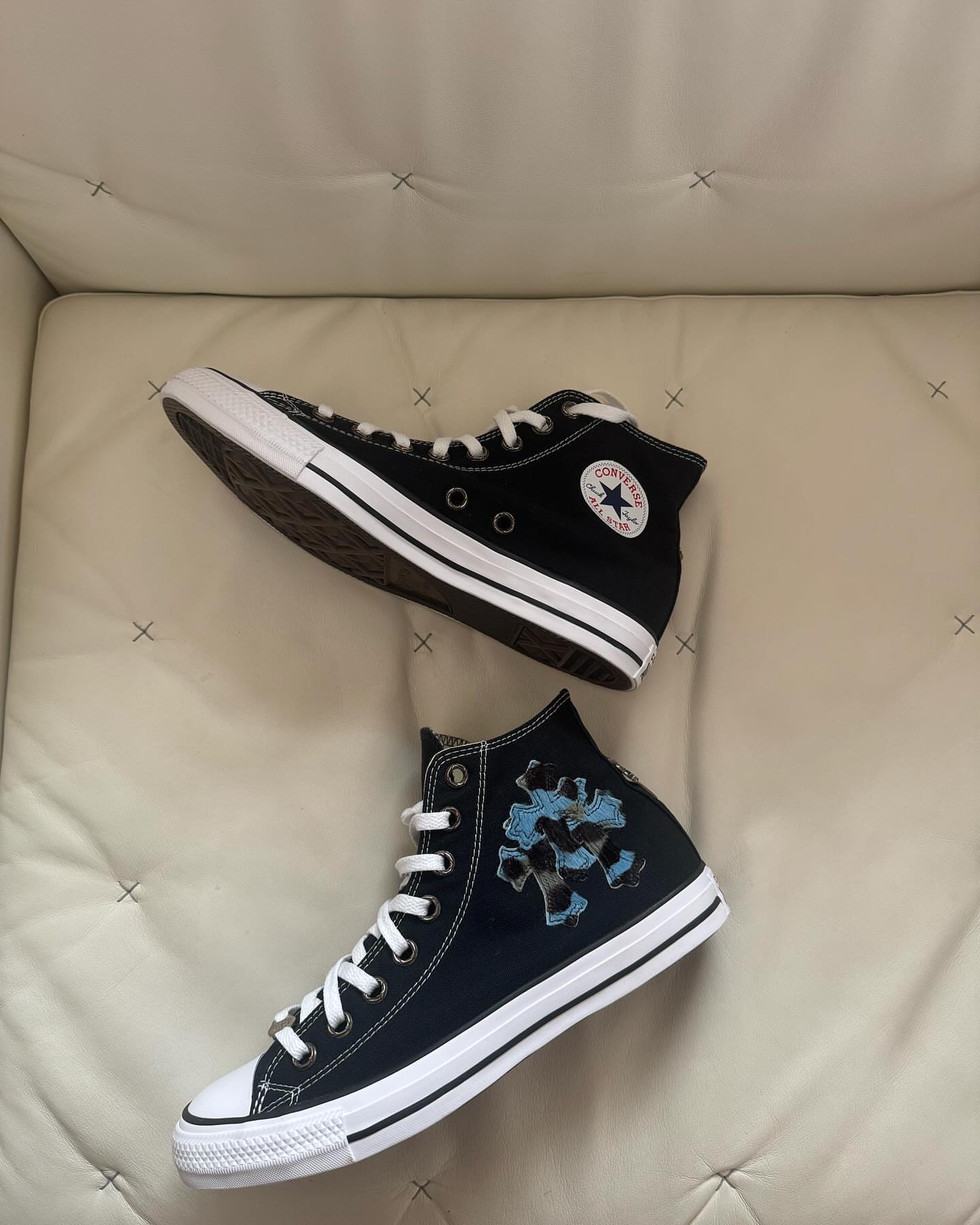 CH chromehearts × Converse Zebra Hair Cross-Panel Leather Sword and Dagger Canvas High-Top Sneakers