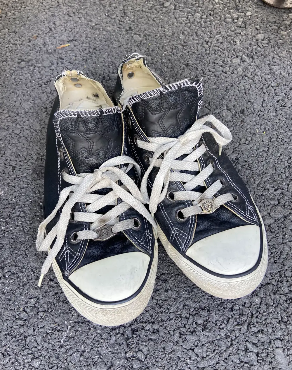 CH Chromehearts × Converse Sword, Dagger, Star, and Cross Patchwork Black Converse Low-Top Leather Sneakers