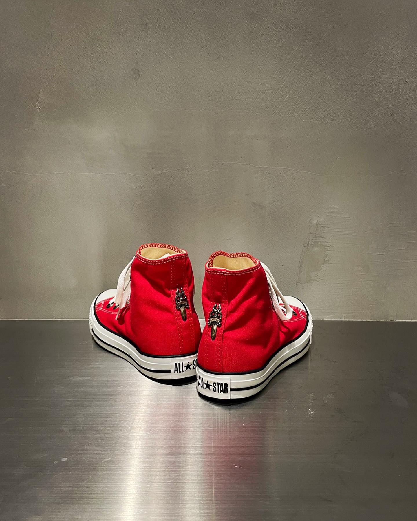 CH Chromehearts × Converse Sword and Dagger Color Cross-Patterned Leather Red Converse High-Top Leather Sneakers