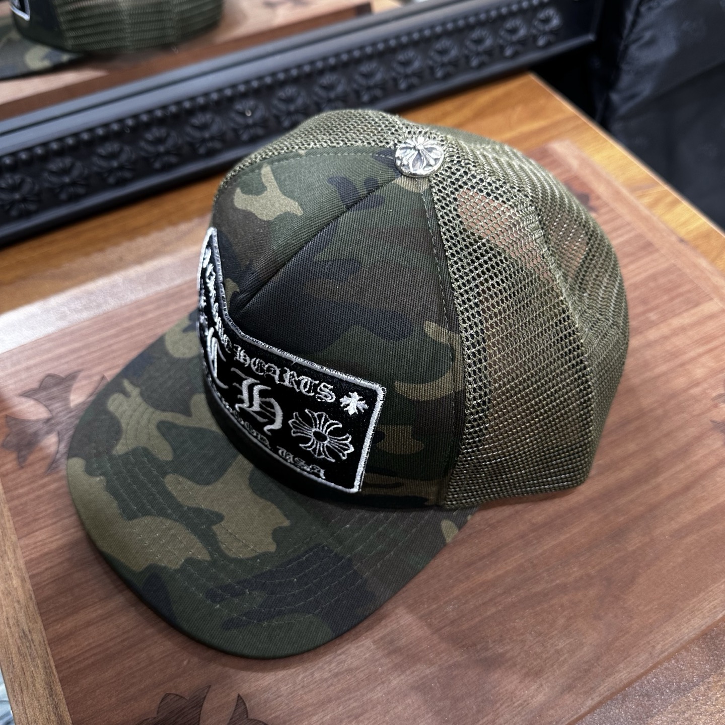 CH camouflage black and white printed baseball cap
