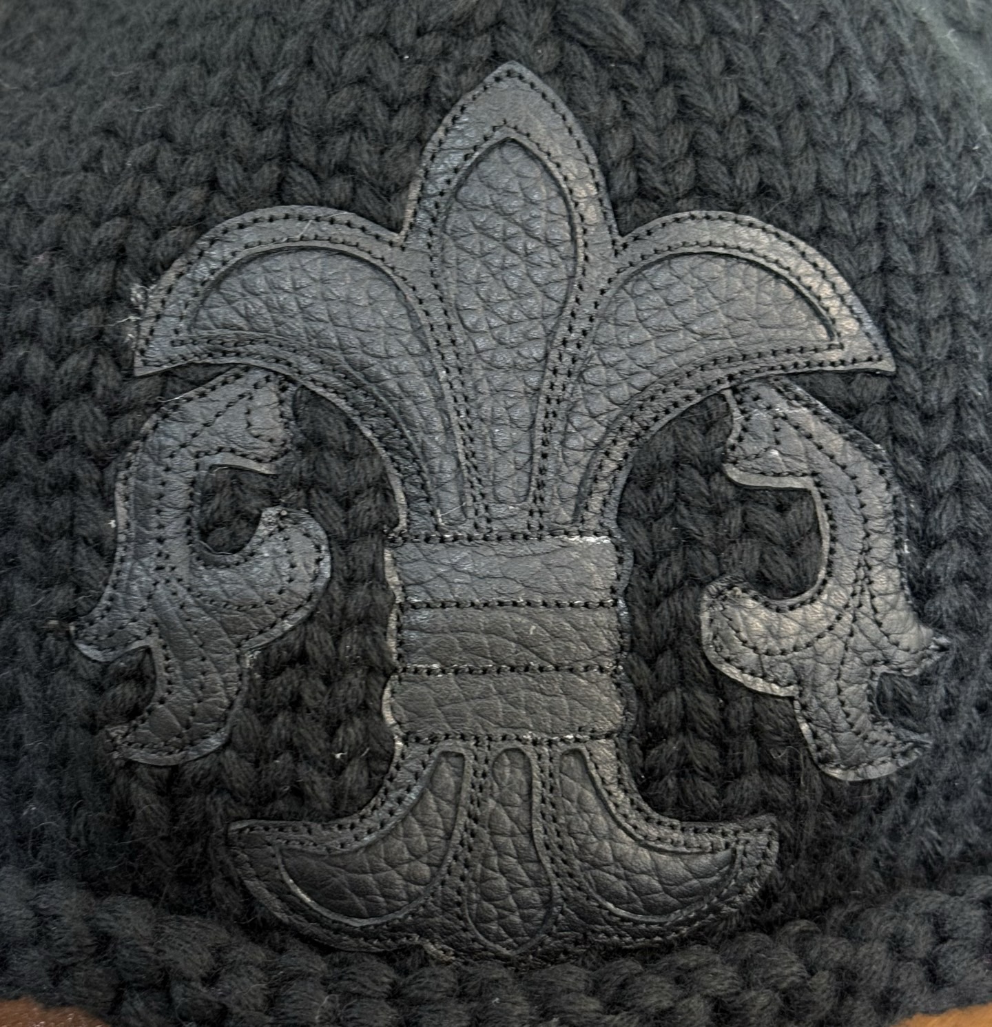 CH Black Leather-Trimmed Children's Plaid Knitted Cashmere Beanie.