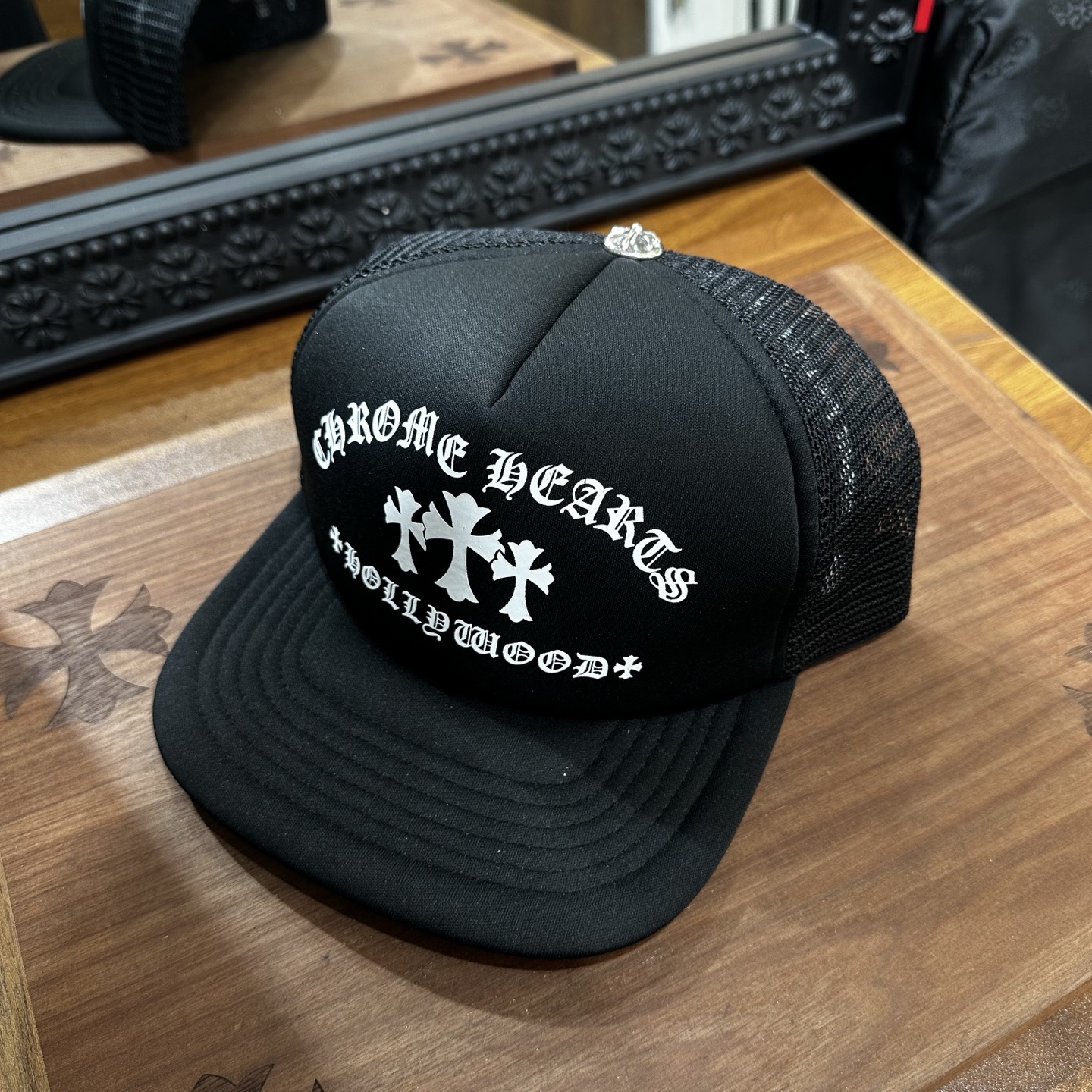 CH Three crosses in black and white font printed baseball cap