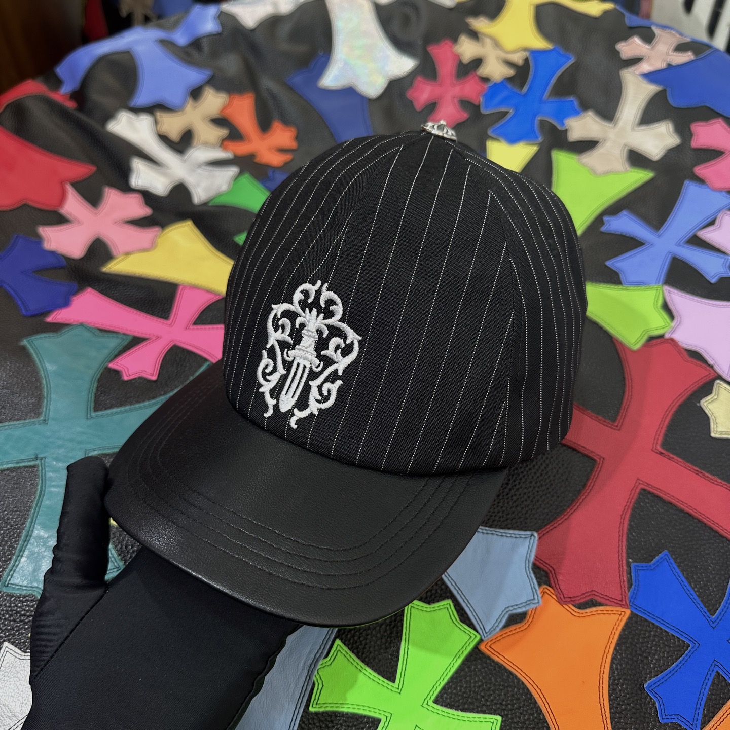 CH Striped Leather Cap