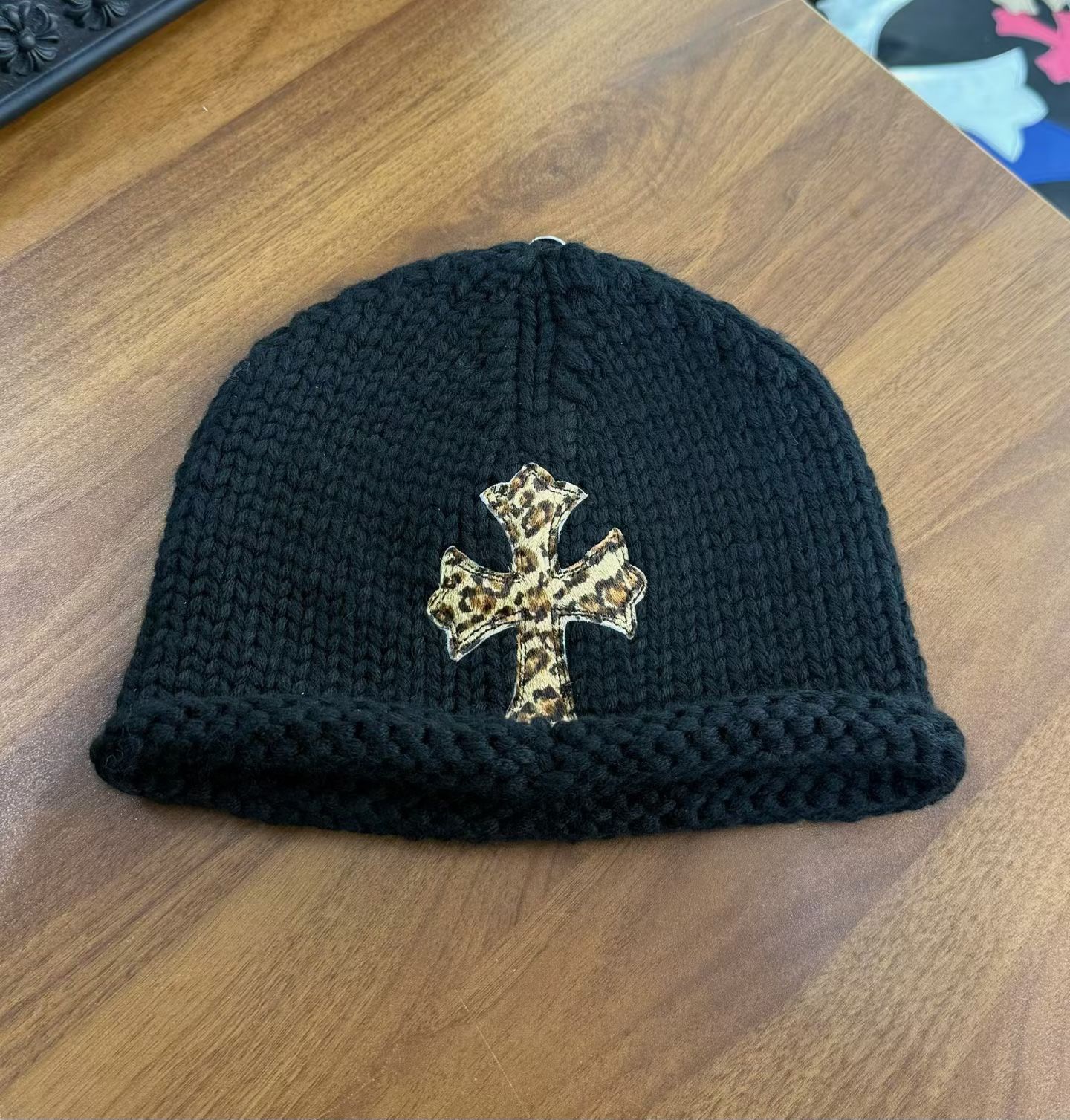 CH Imported Horsehair Black Leopard Pattern Embroidered Fur Hat