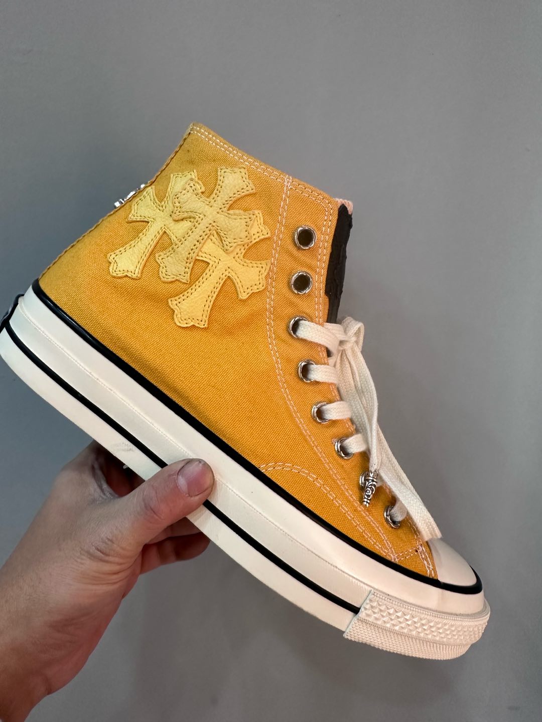 CH Chrome Hearts x Converse 1970s Yellow Leather Cross High-Top Canvas Shoes. Sizes: 36-44
