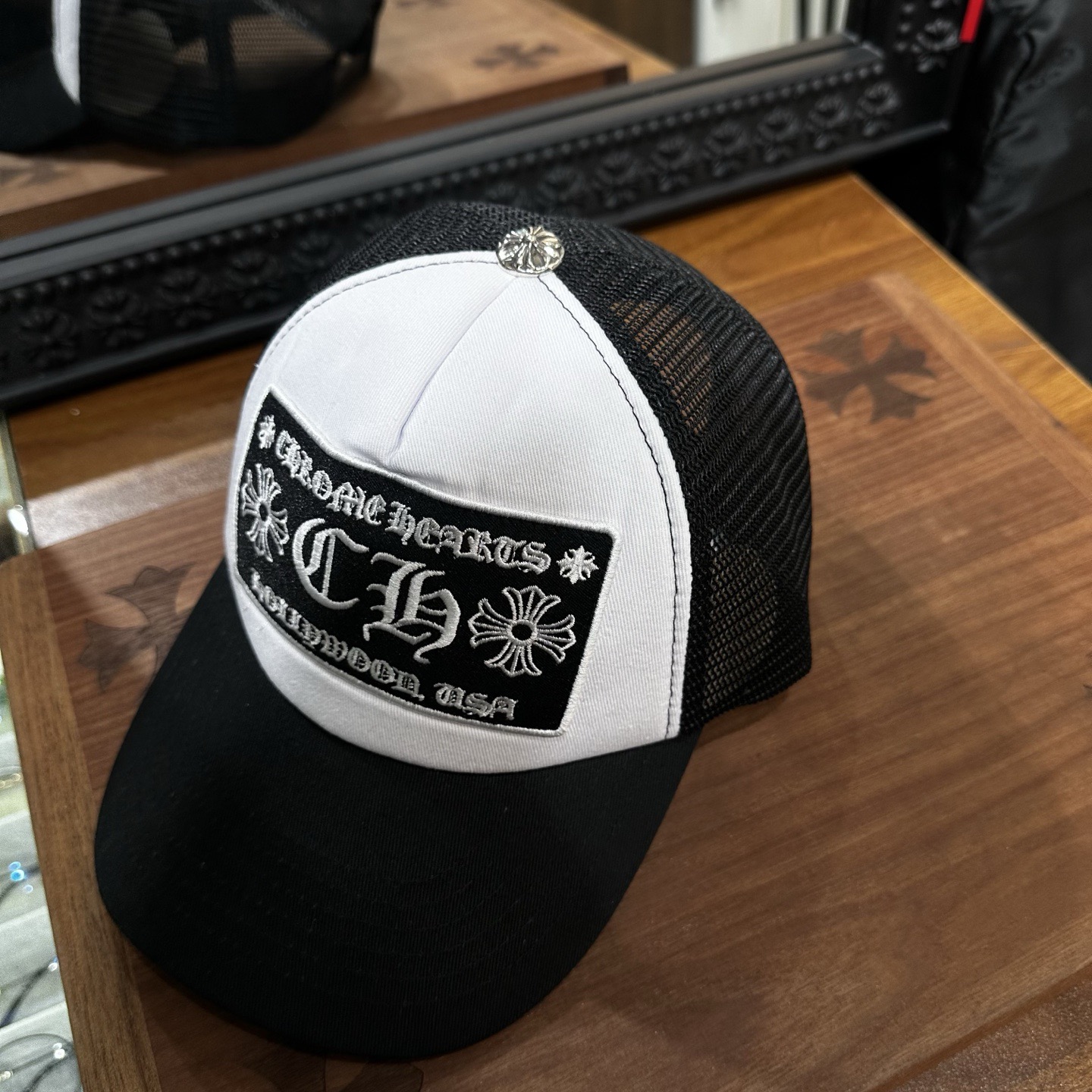 CH Black and white stitched, letter-printed baseball cap