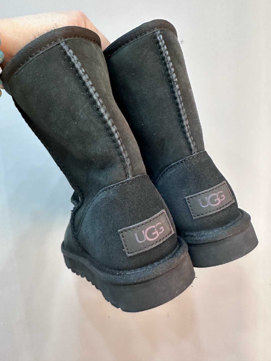 CH x UGG new black leather cross-shaped mid-calf snow boots.
