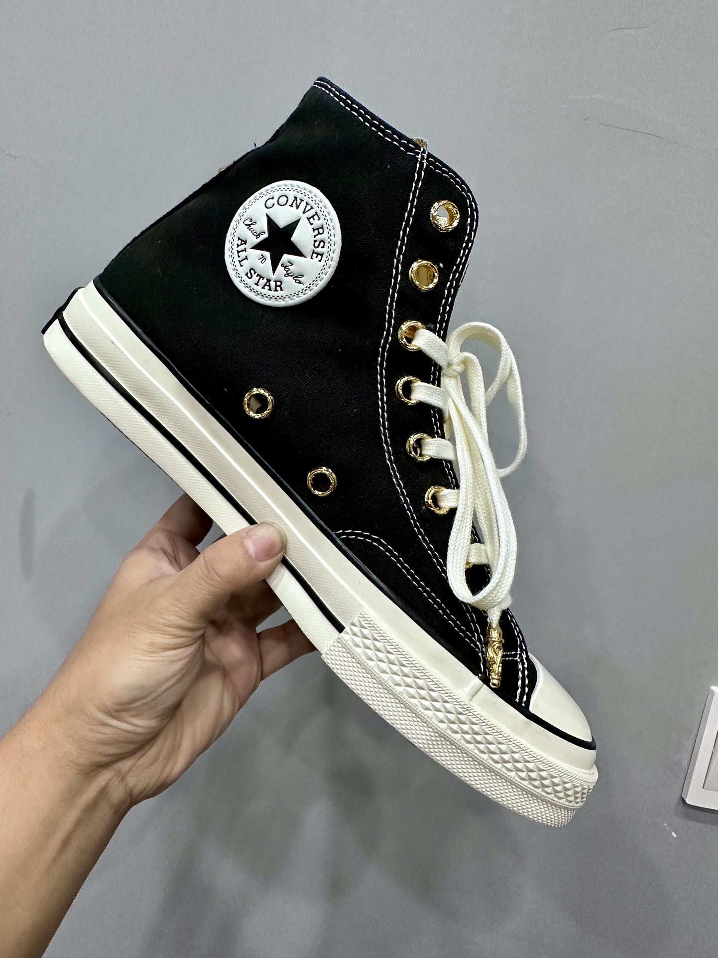 CH Chrome Hearts x Converse 1970s Black and Gold High-Top Canvas Shoes. Sizes: 35-46
