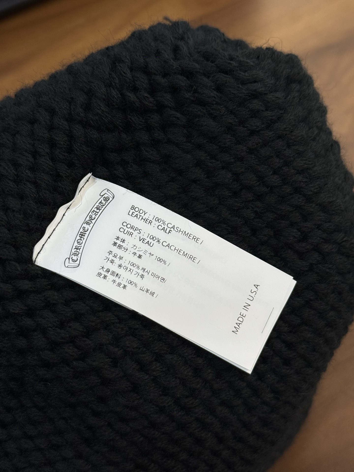 CH Black Leather-Trimmed Children's Plaid Knitted Cashmere Beanie.