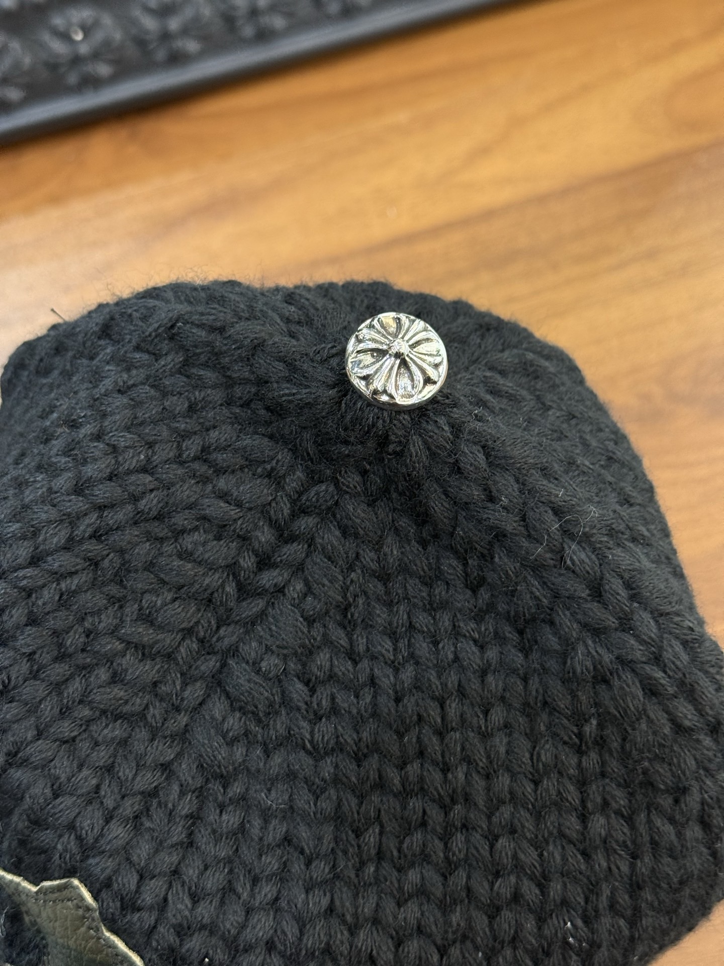 CH Leather Cross Patch Woolen Knitted Cold Hat. 100% Goat Hair.