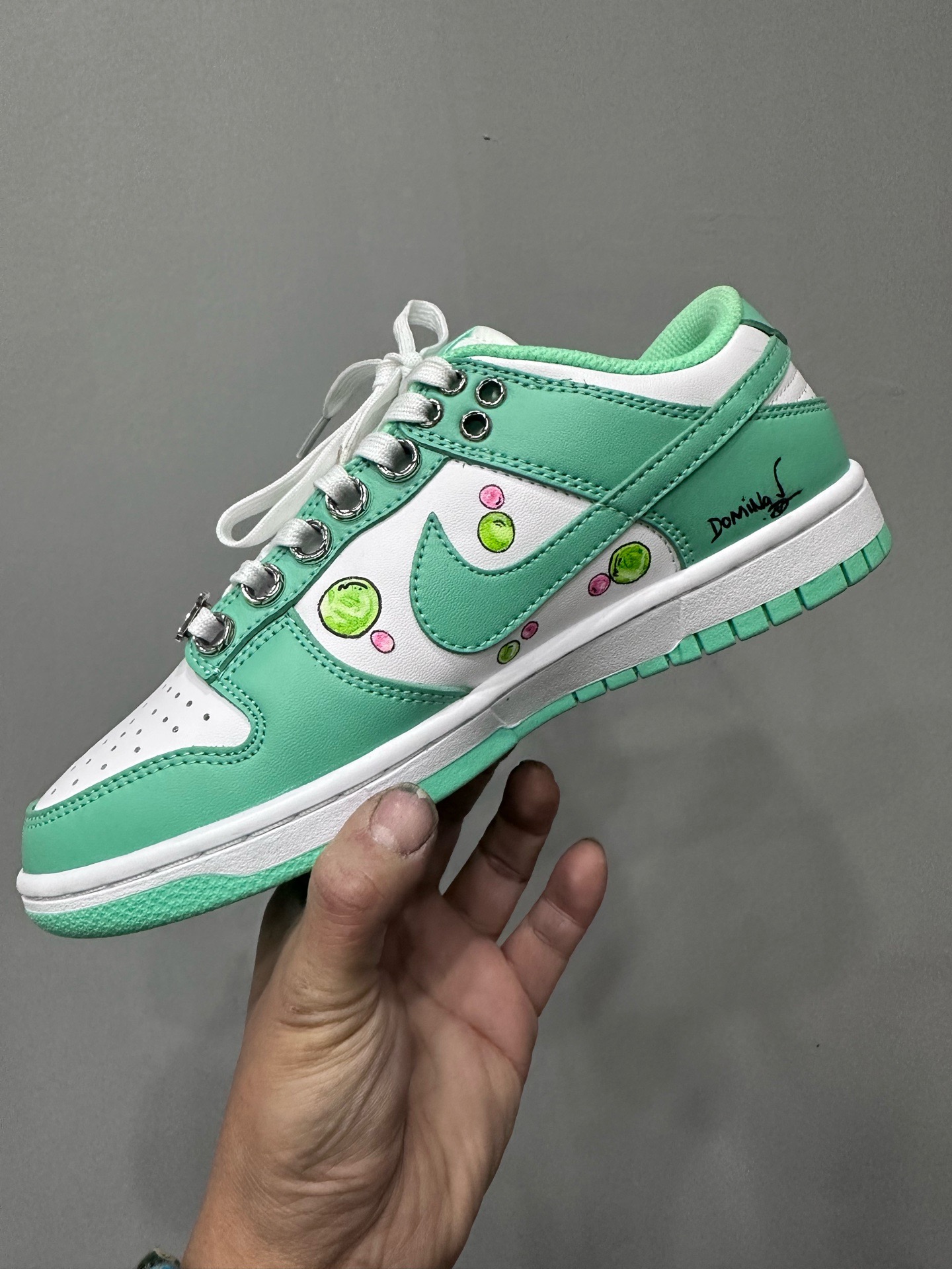 CH x Nike Dunk low x Matty boy - Light green all-hand-painted graffiti low-top sneakers