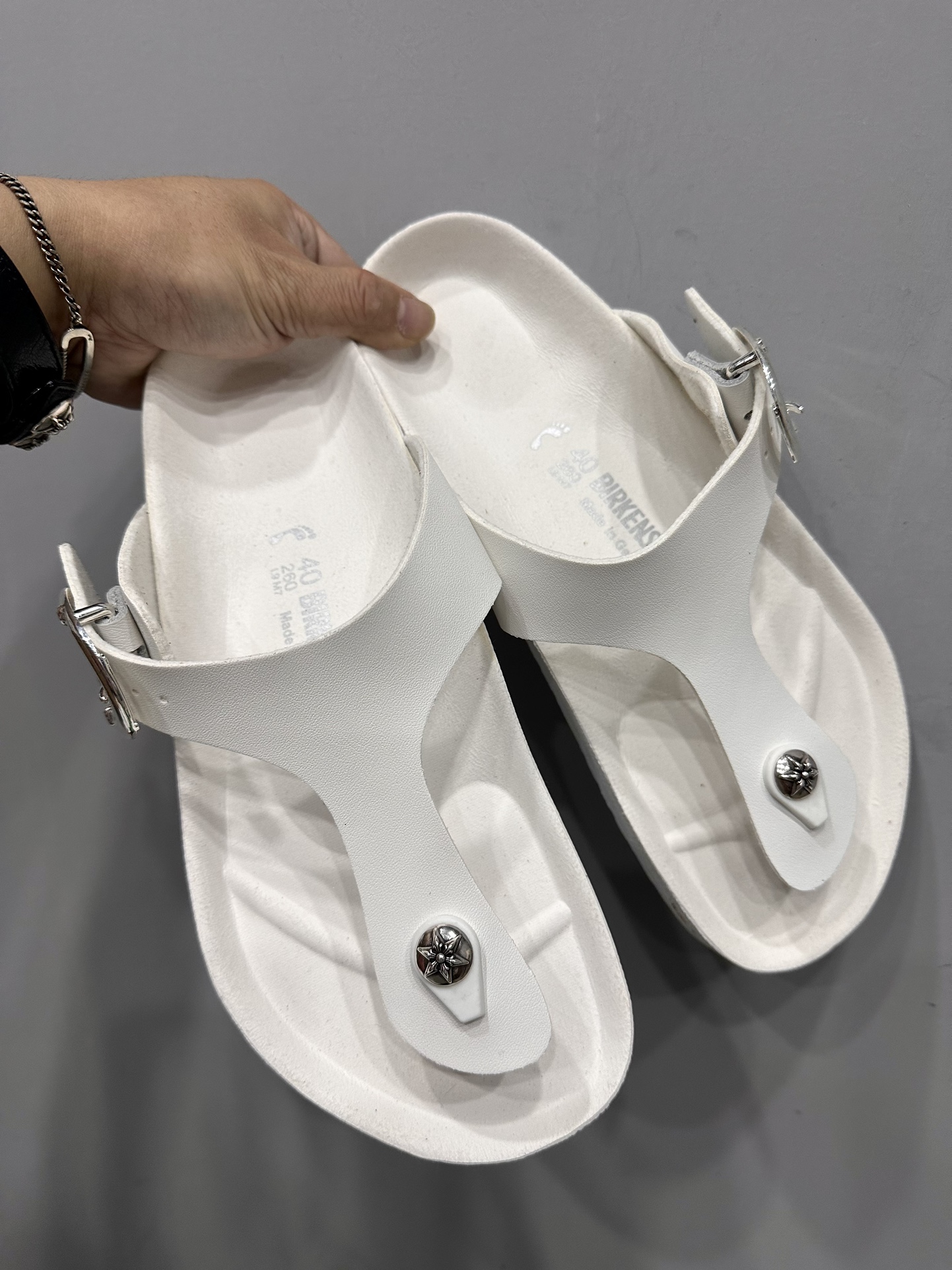 CH Chrome Hearts × Birkenstock White Nappa Leather Slip-on Sandals. Sizes: 36-44