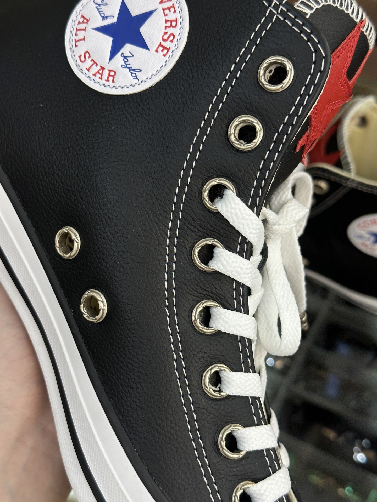 CH Chrome Hearts x Converse All Star High-Top Leather Canvas Shoes with Red Star Trim
