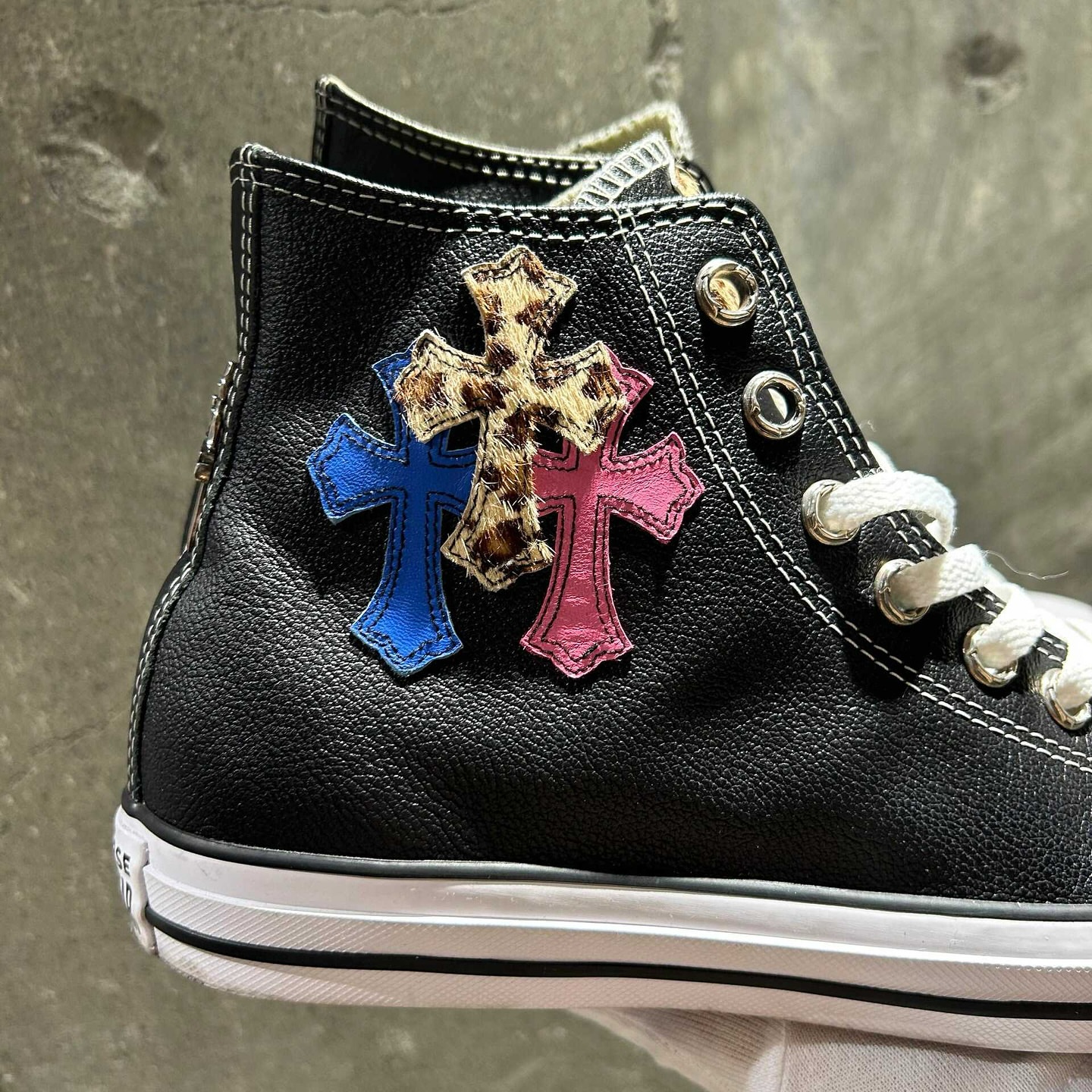 CH Chromehearts × Converse Sword and Dagger Triple Cross Leather Black Converse High-Top Sneakers