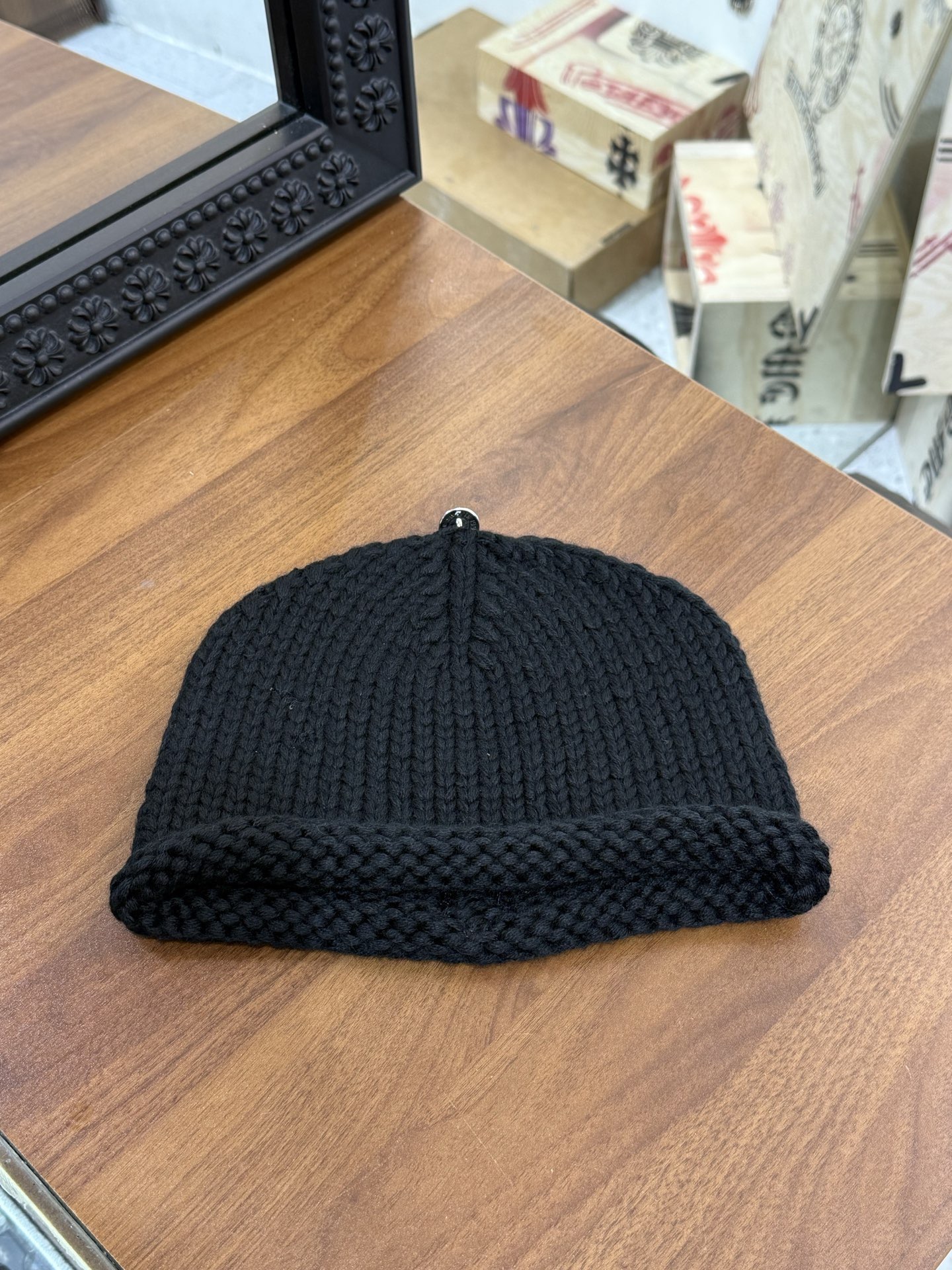 CH Leather Cross Patch Woolen Knitted Cold Hat. 100% Goat Hair.