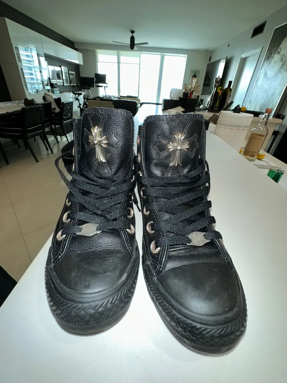 CH Chromehearts × Converse Cross and Triple Cross Leather High-Top Sneakers