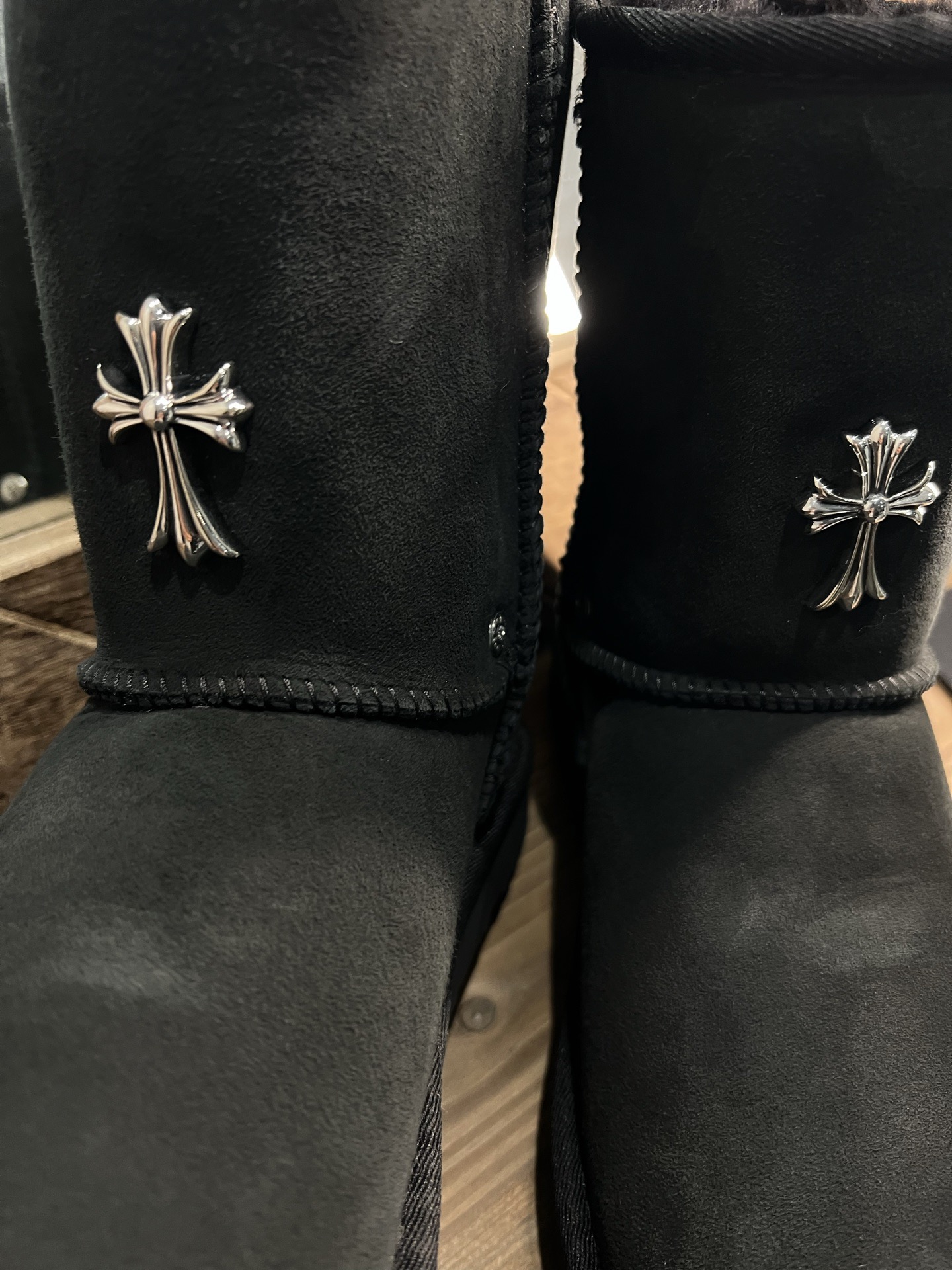 CH  Cross Silver Necklace Black UGG Snow Boots
