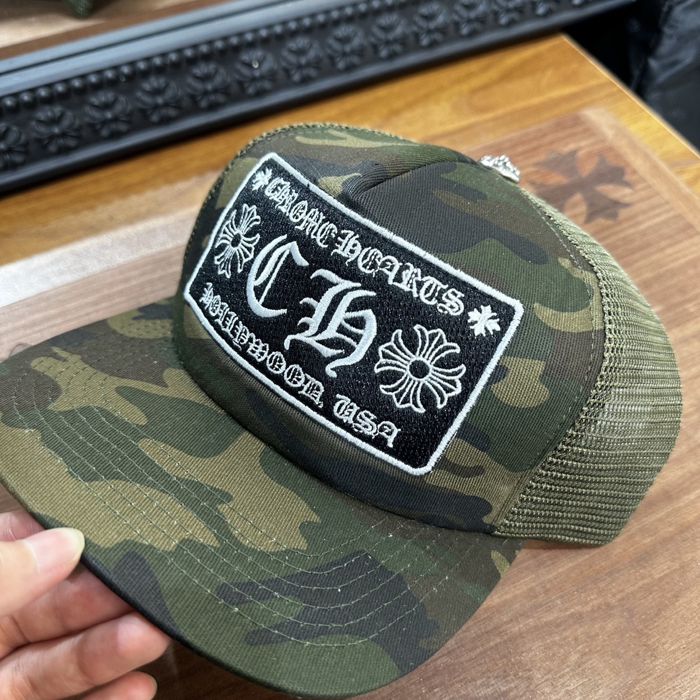 CH camouflage black and white printed baseball cap