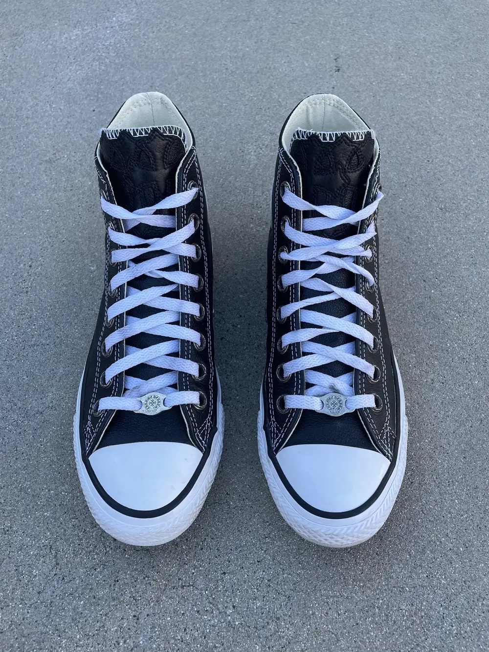 CH Chromehearts × Converse Sword & Dagger Leopard Print Black Cross-Pattern Leather High-Top Leather Sneakers