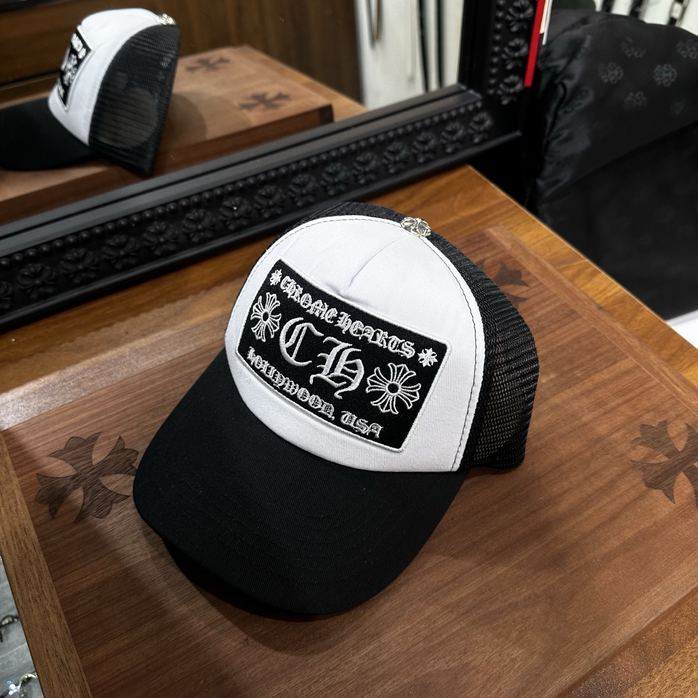 CH Black and white stitched, letter-printed baseball cap