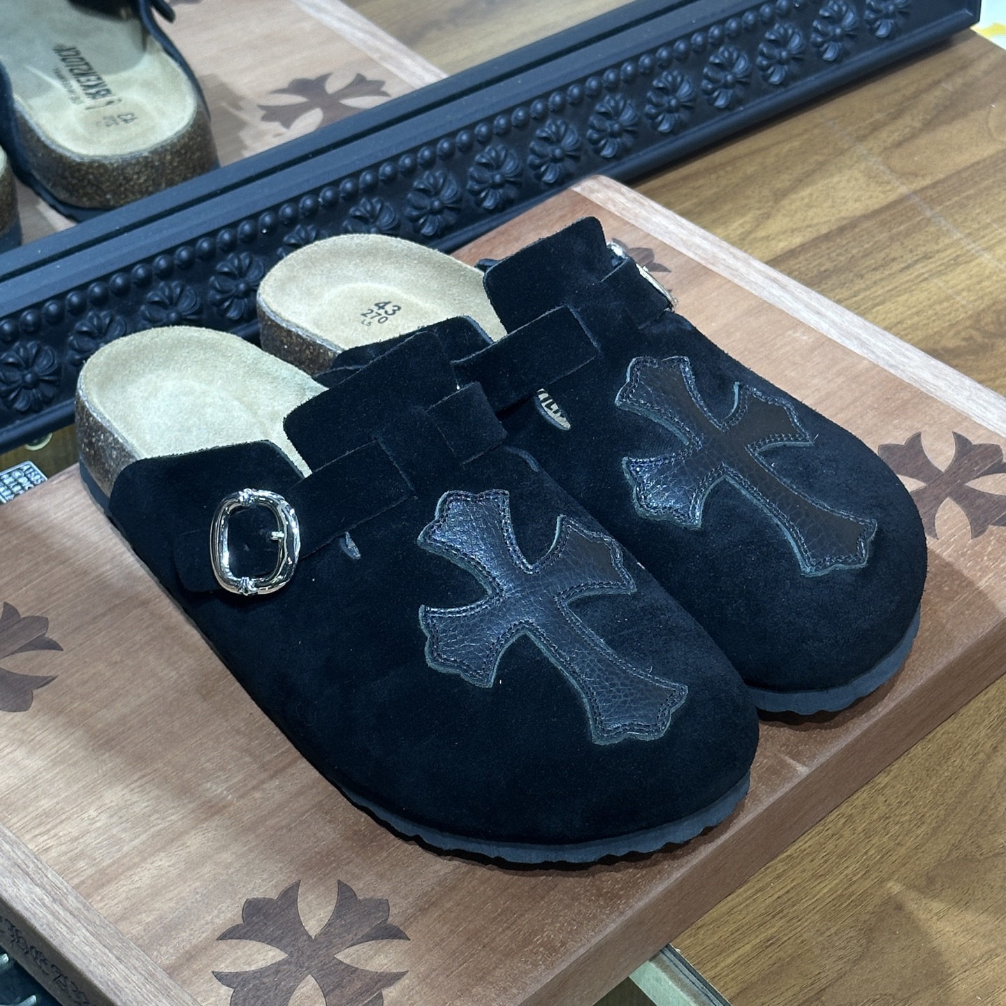 CH Chrome Hearts x Birkenstock Black Half-Toe Leather Sandals/Casual Shoes. Sizes 36-44