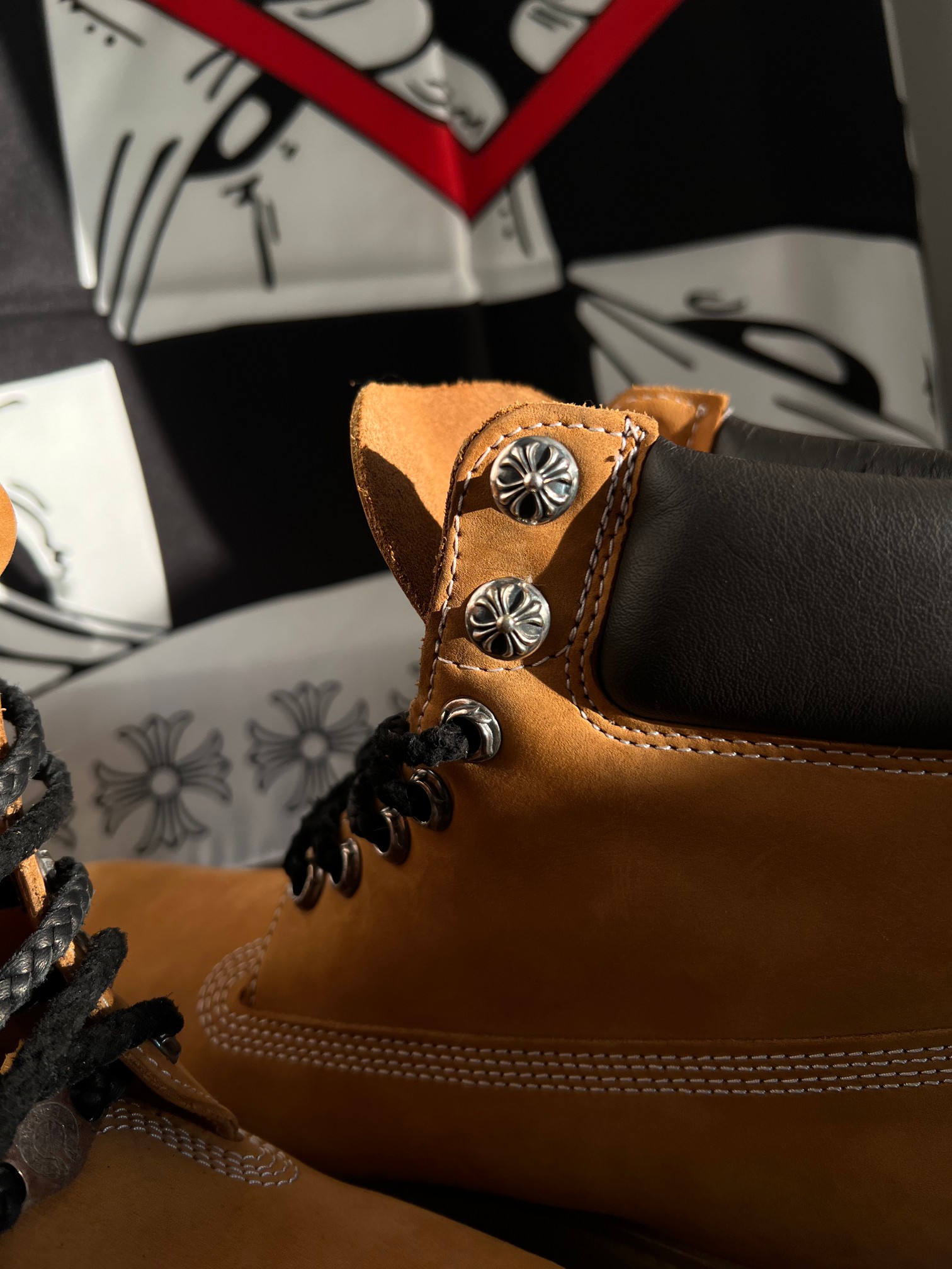CH Chromehearts × Timberland 925 Cross-Patterned Silver Buckle Timberland Yellow Boots