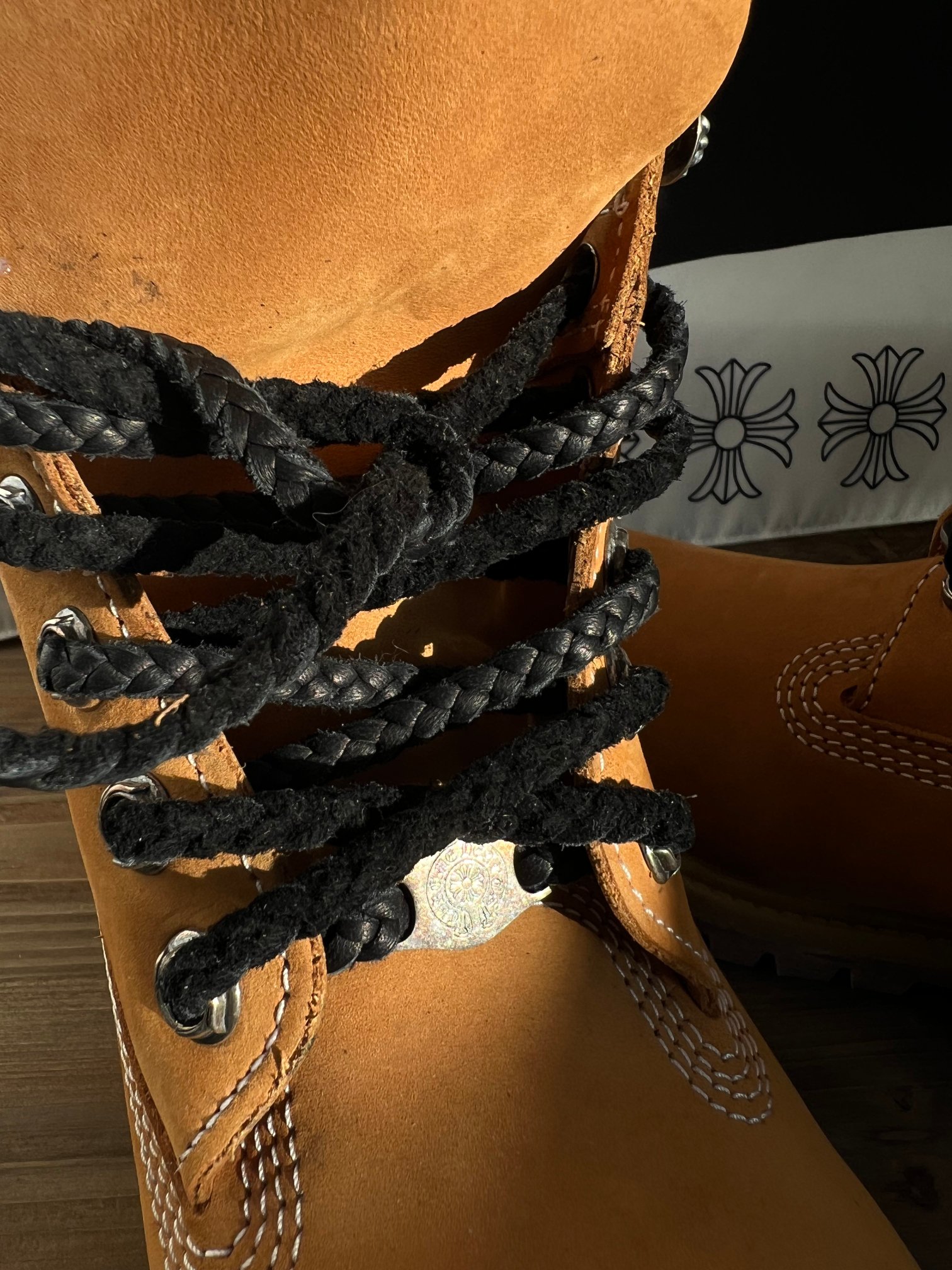 CH Chromehearts × Timberland 925 Cross-Patterned Silver Buckle Timberland Yellow Boots